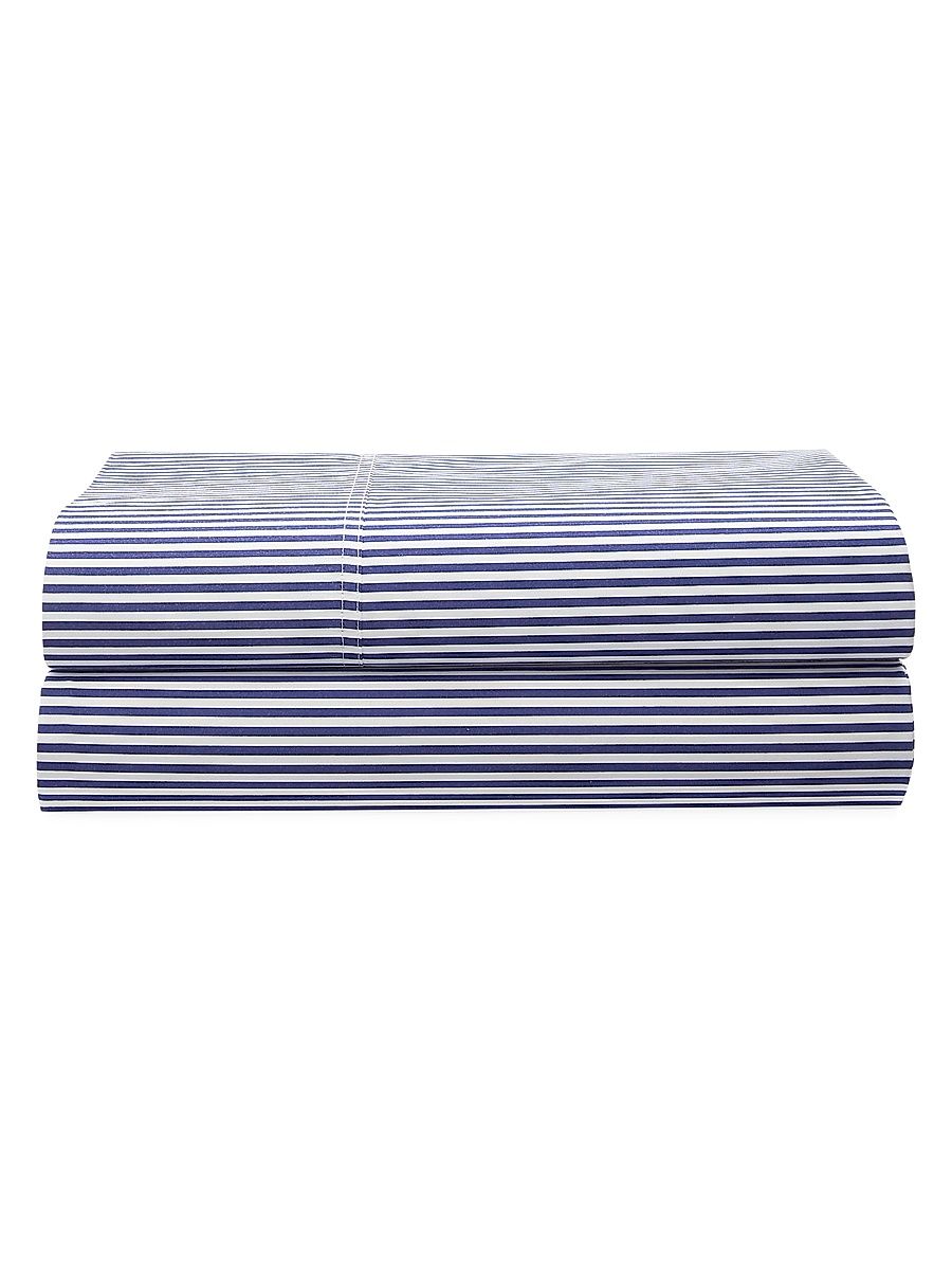 Organic Shirting Stripe 400-Thread Count Flat Sheet - Blue Stripe - Size Twin