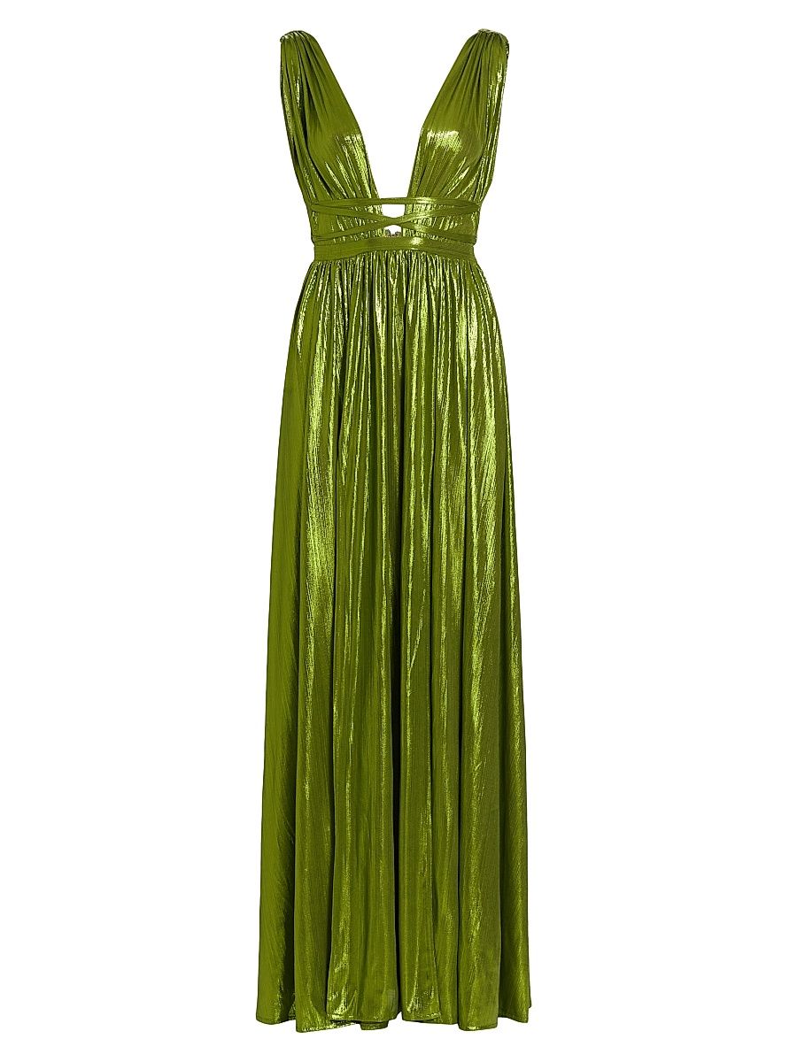 Women's Goddess Pleated Metallic Gown - Lime - Size XL