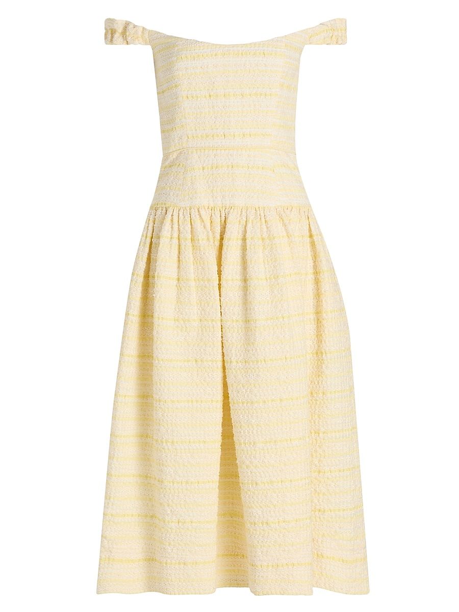 Women's Giorgia Textured Striped Organza Midi-Dress - Lemon Yellow - Size 10