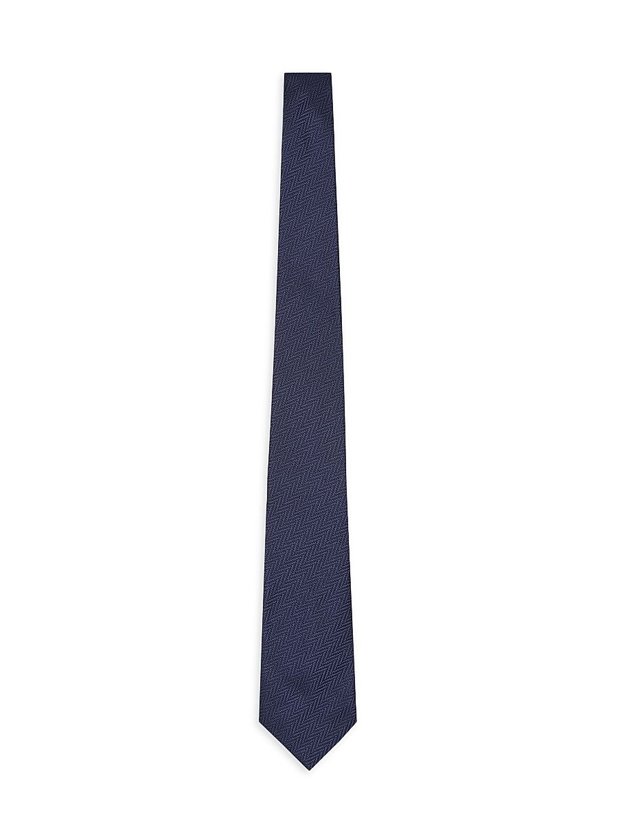 Men's Woven-Effect Silk Jacquard Tie - Blu Notte