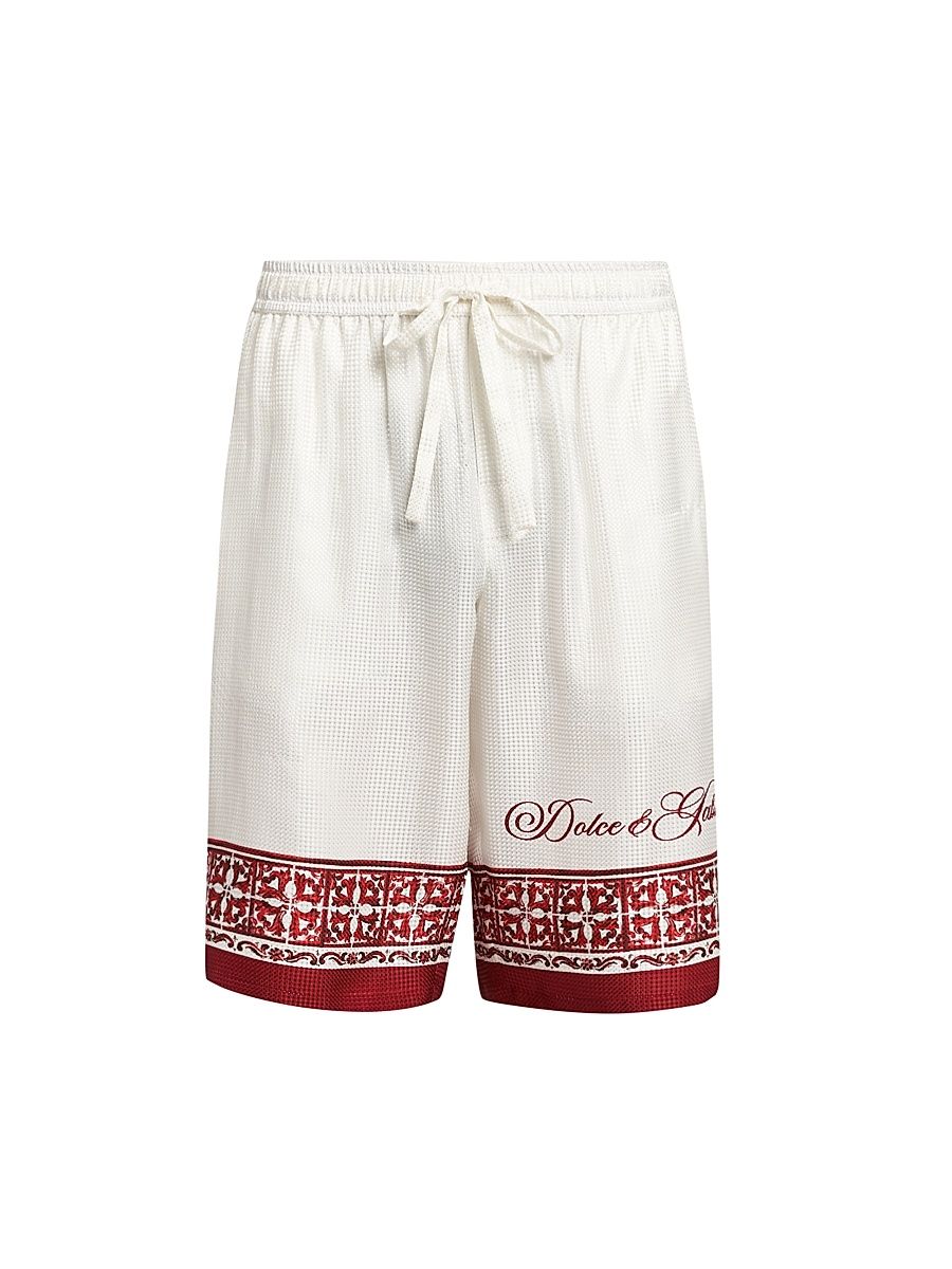 Men's Jacquard Silk Twill Shorts - Maiolica Rubino - Size 38