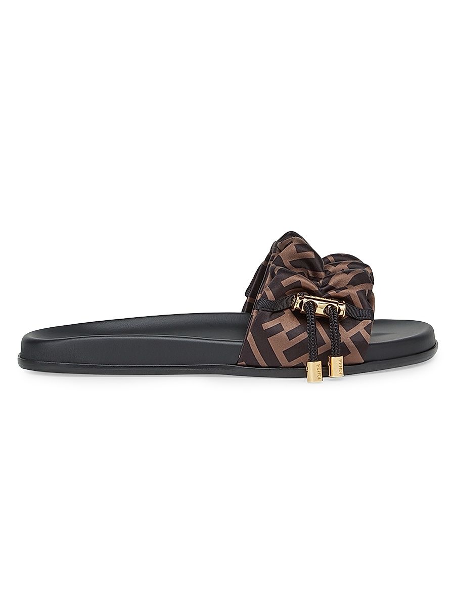 Women's Logo Slide Sandals - Brown Black - Size 11