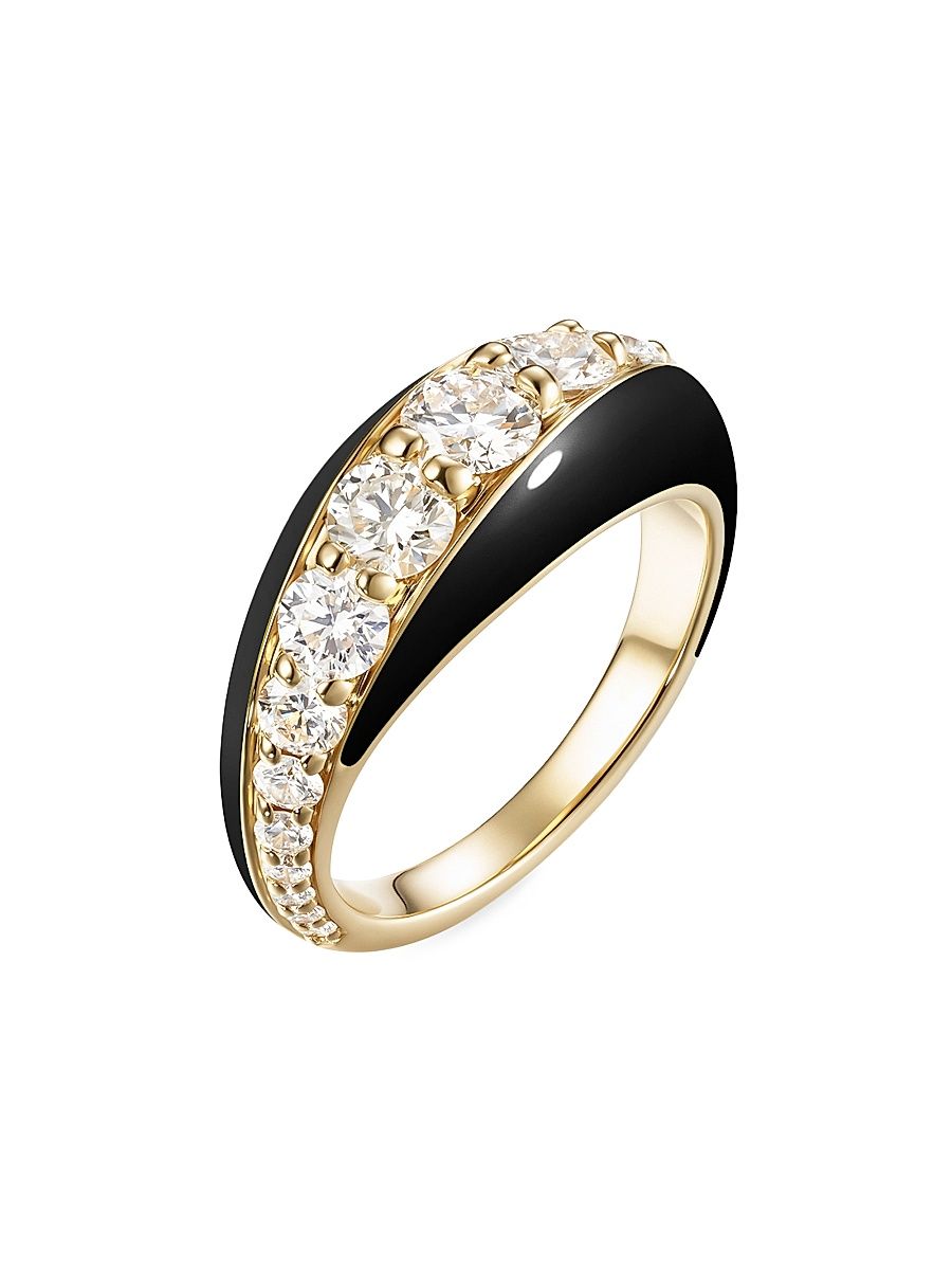 Women's Remi 18K Yellow Gold, Enamel & 1.51 TCW Diamond Ring - Black - Size 7