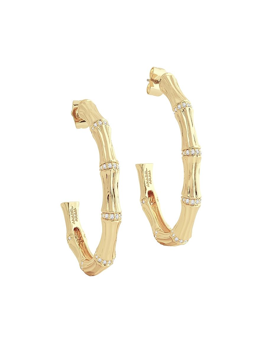 Women's Bamboo 18K-Gold-Plated & Cubic Zirconia Hoop Earrings - Gold