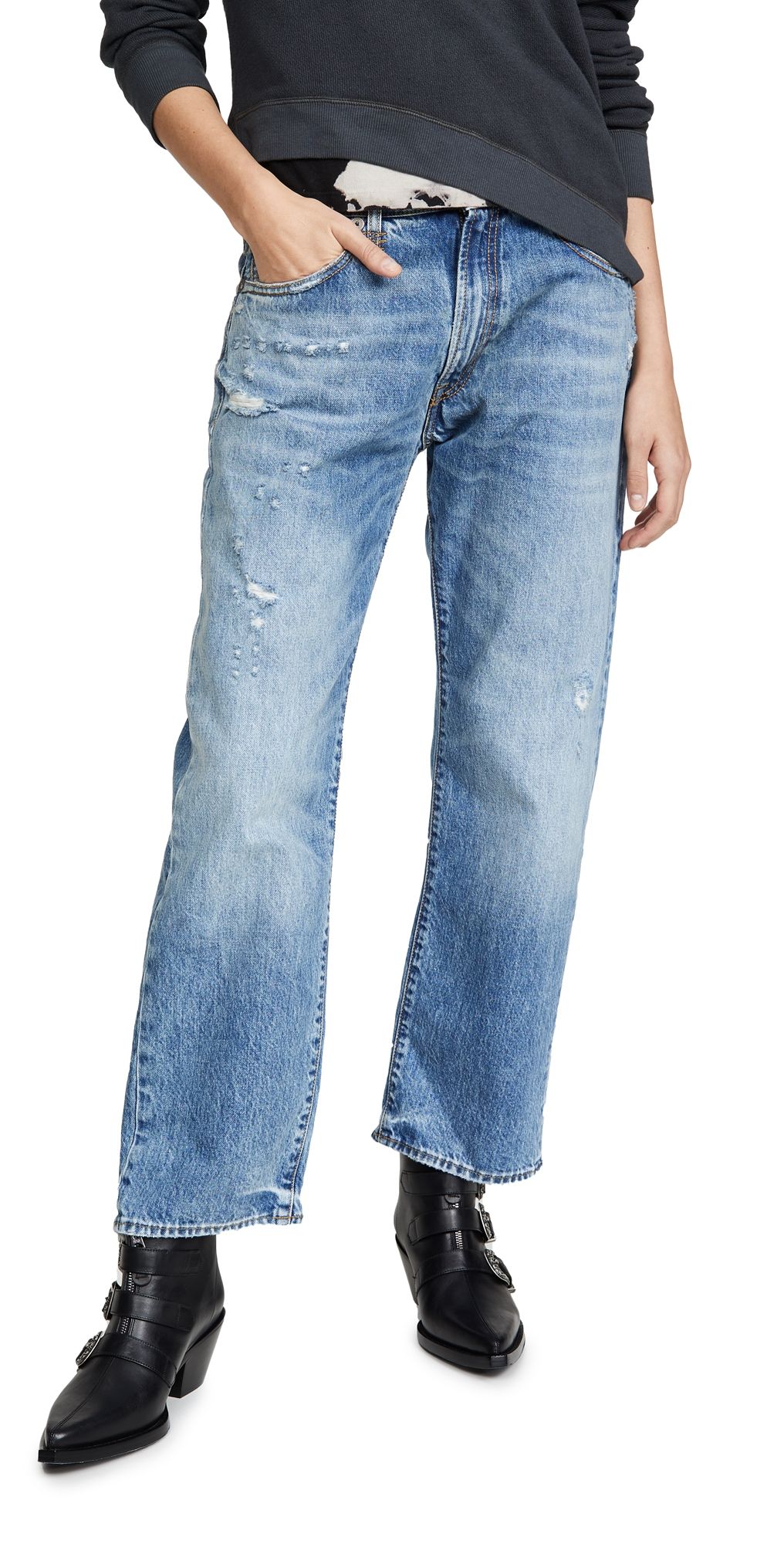 R13 Boyfriend Jeans Bain with Rips 26