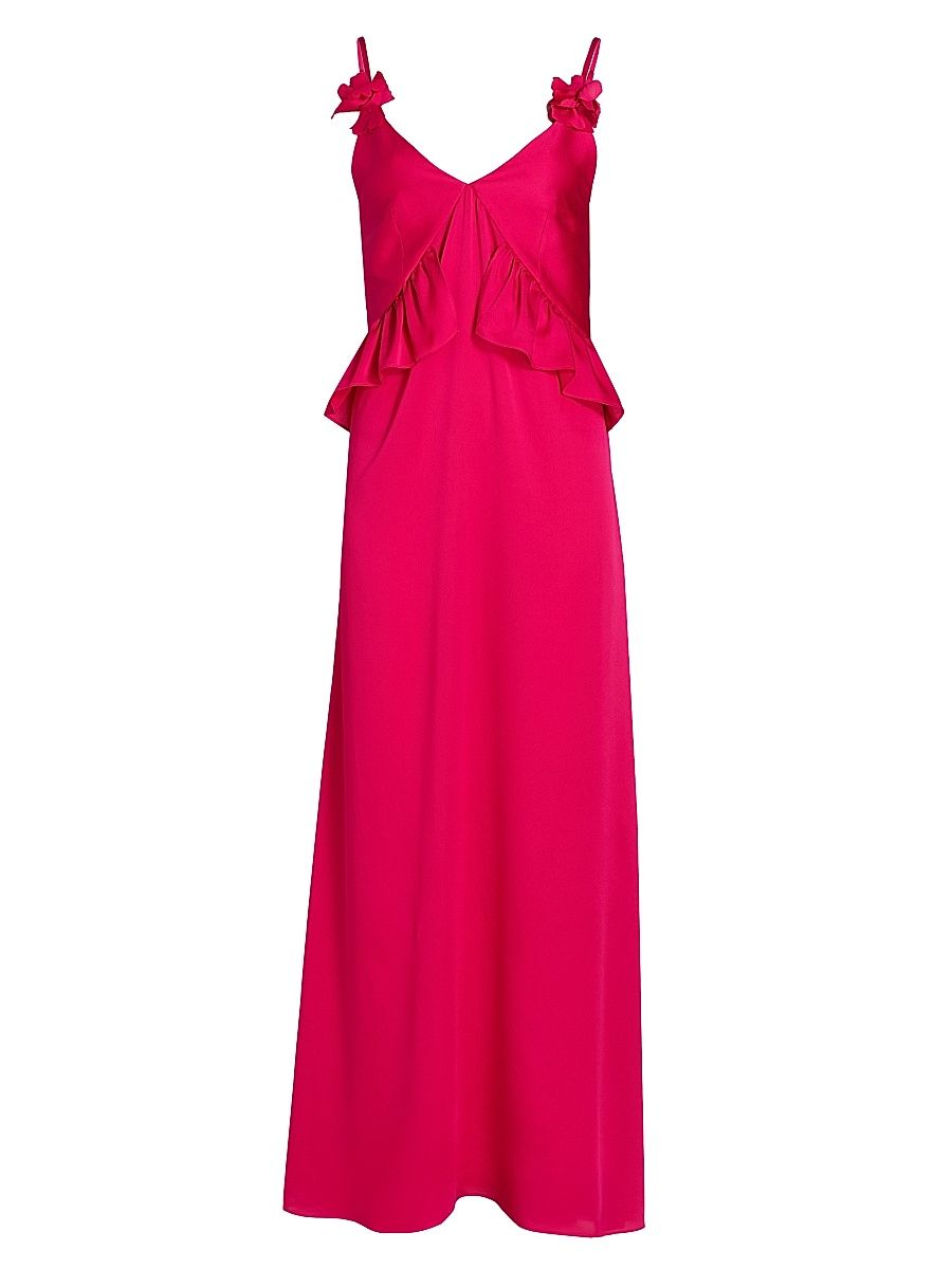 Women's Bel Ruffled Satin Maxi Dress - Fuchsia - Size 6