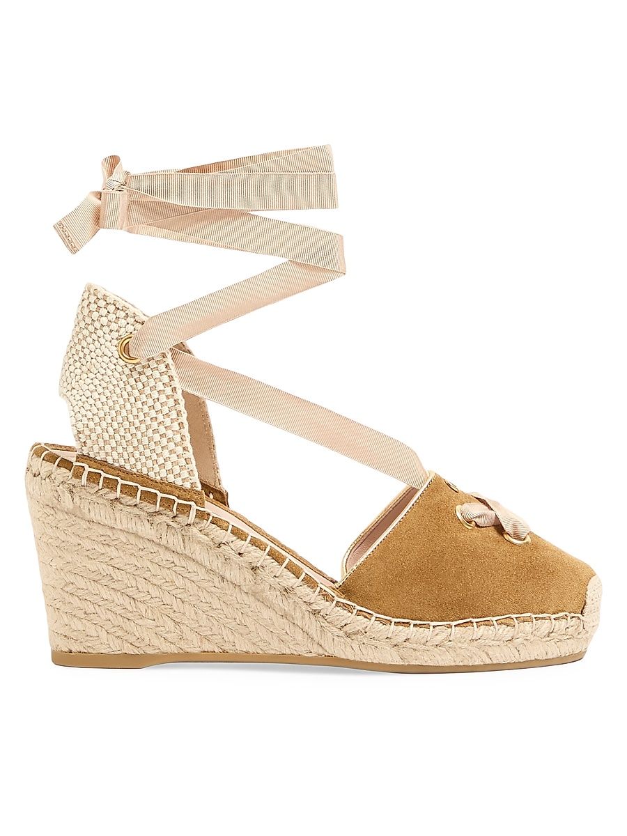 Women's Resort 75MM Wedges in Split Leather - Havana Beige - Size 7