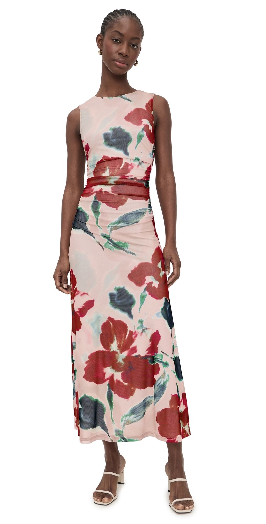 MINKPINK Arabella Mesh Midi Dress Red Floral XS