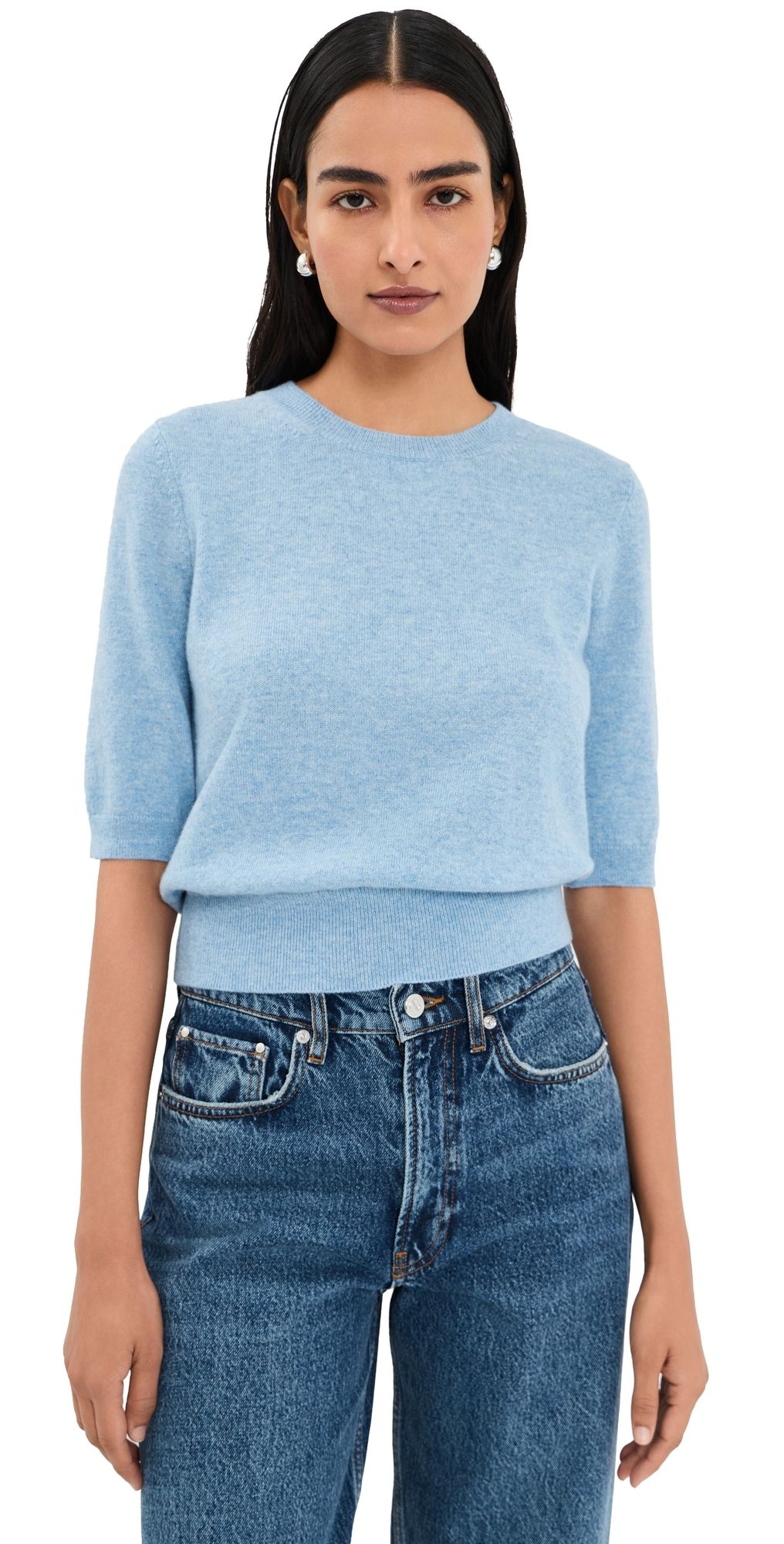 Veronica Beard Shana Cashmere Sweater Pale Blue River Melange L