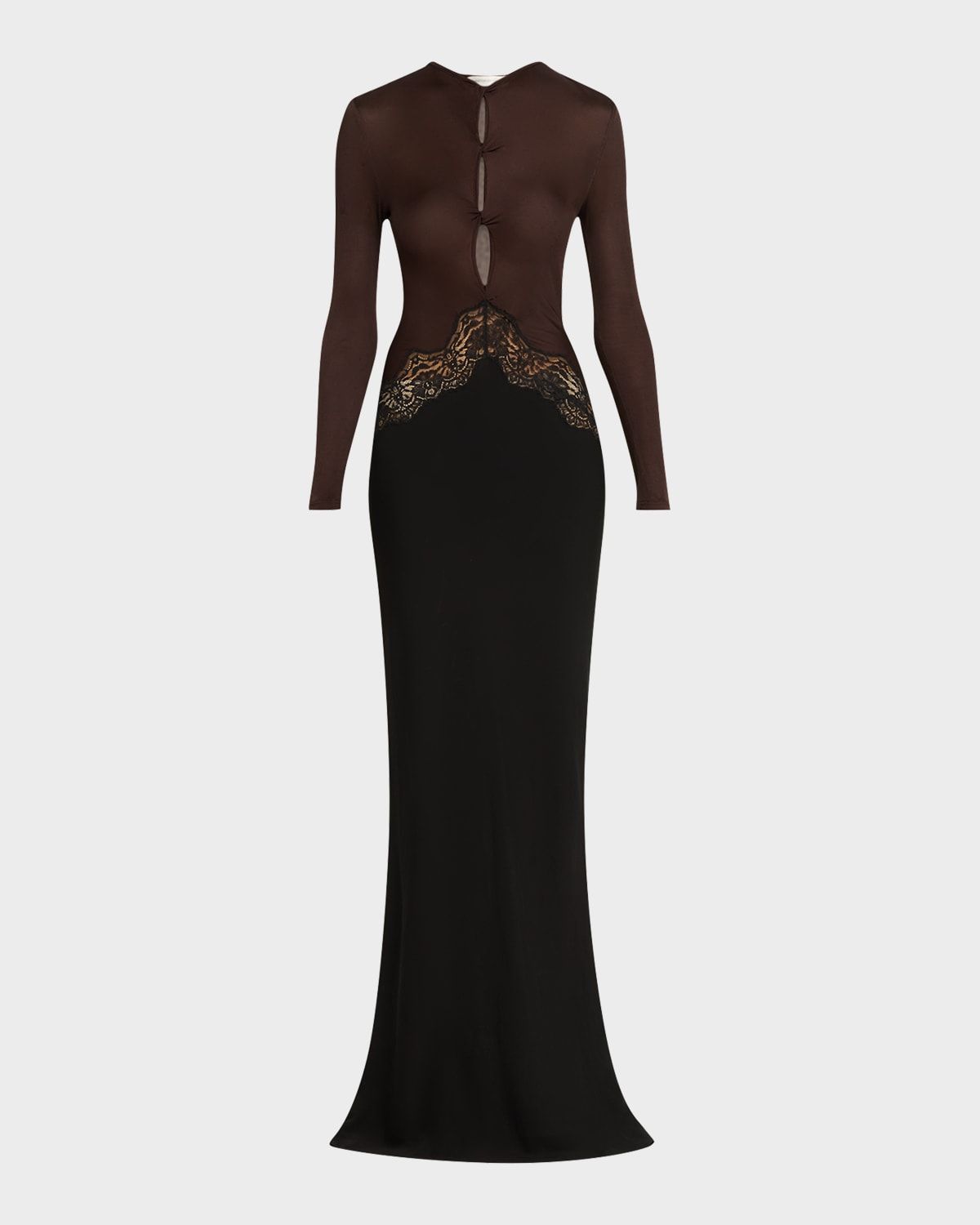 Open-Twist Lace Long-Sleeve Dress