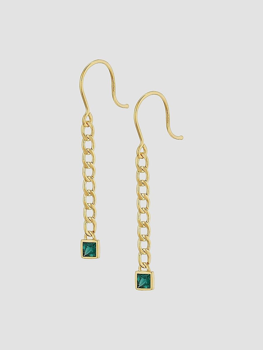 Oradina Women's 14K Yellow Gold Dazzle Me Curb Drop Earrings - Gold Green Zirconia