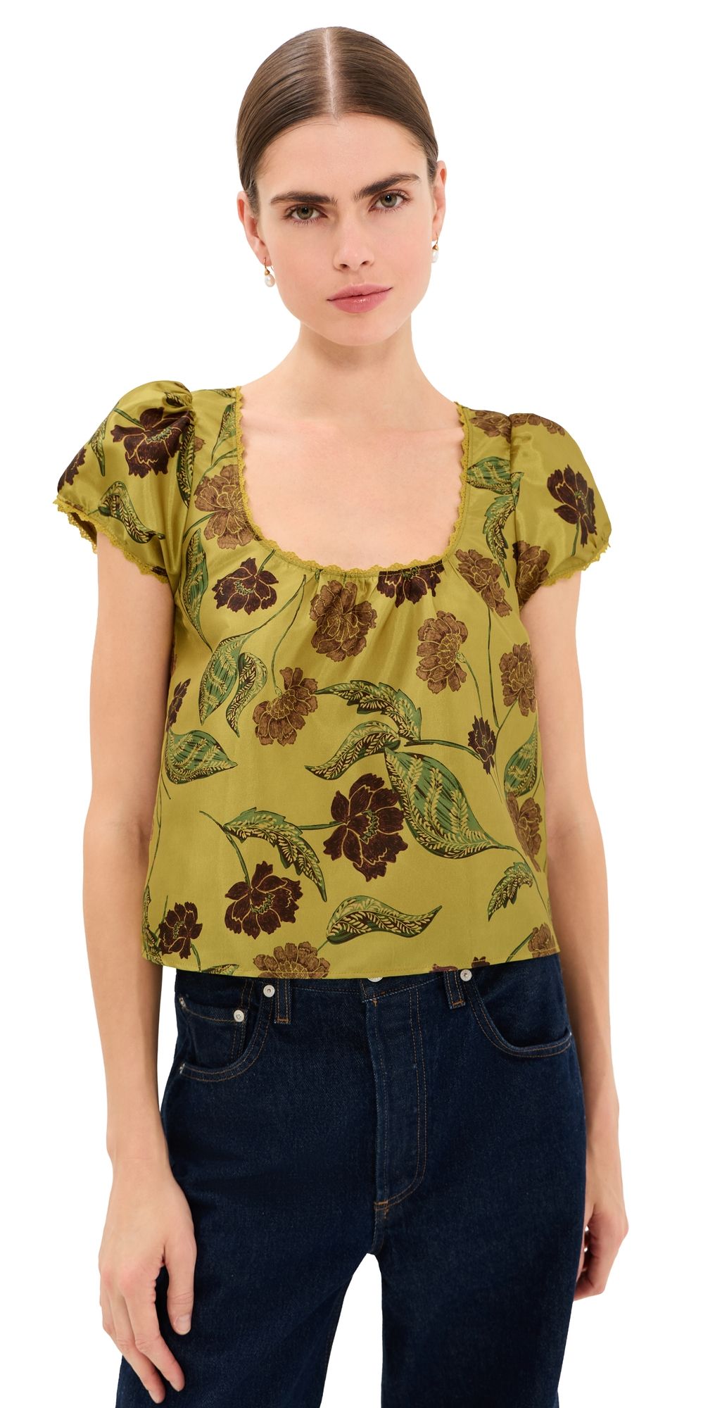 Madelynne Dahlia Top Olive Floral S