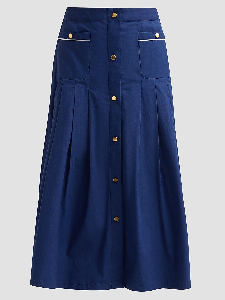 Women's Yumi Pleated A-Line Midi Skirt - Admiral Blue - Size XL