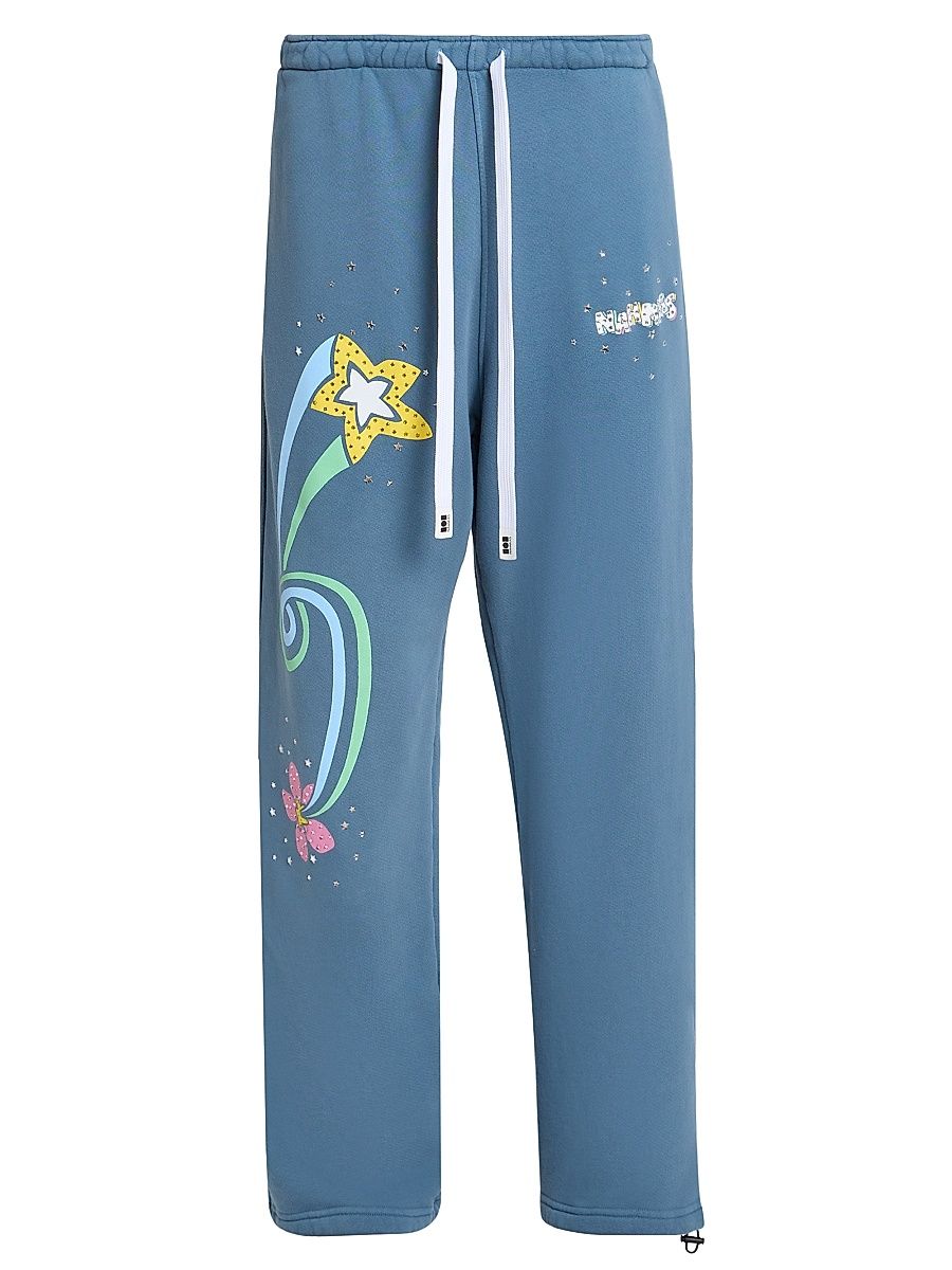 Men's Daydreaming Flower Trip Wide-Leg Sweatpants - Steel Blue - Size XL
