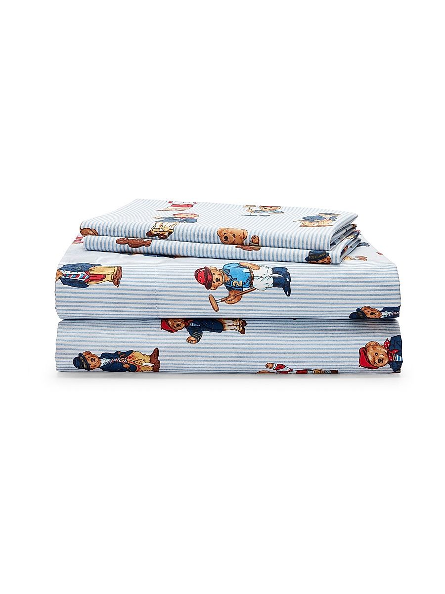 Teddy Bear Stripe 4-Piece Sheeting Set - Blue - Size Full