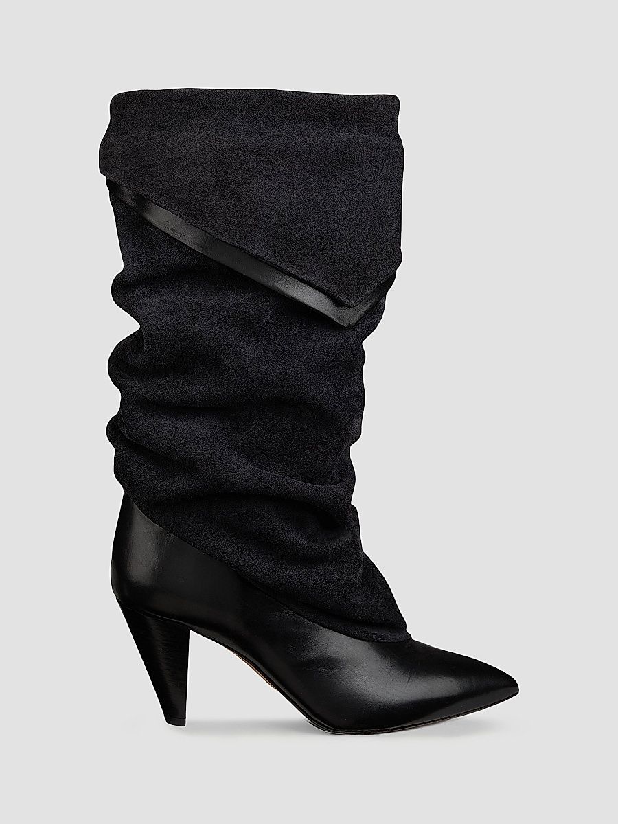 Isabel Marant Women's Lezra 75MM Slouchy Leather Boots - Black - Size 12