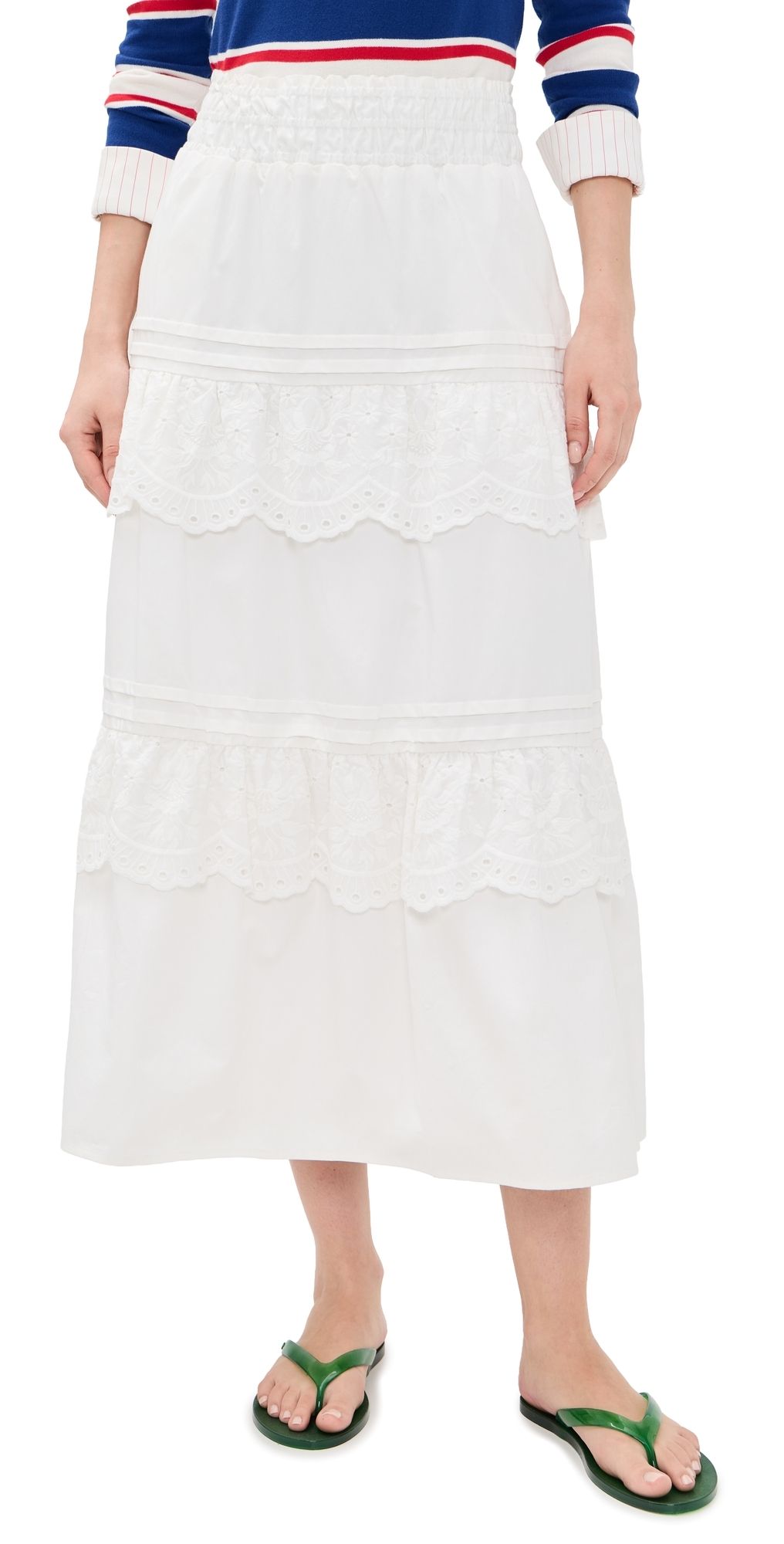 Rowing Blazers Eyelet Tiered Skirt White XS