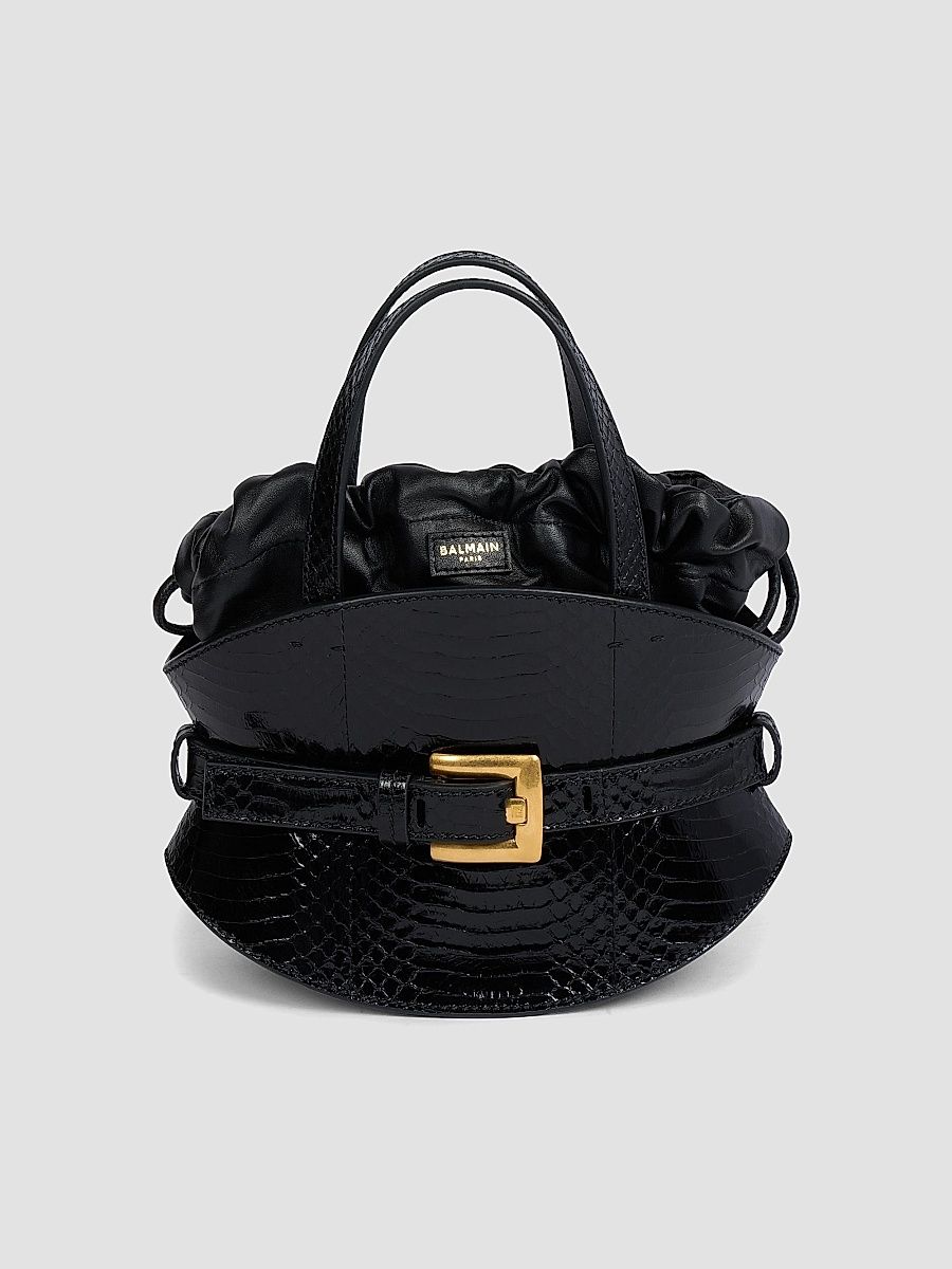 Balmain Women's Shuffle Mini Embossed Leather Handle Bag - Noir