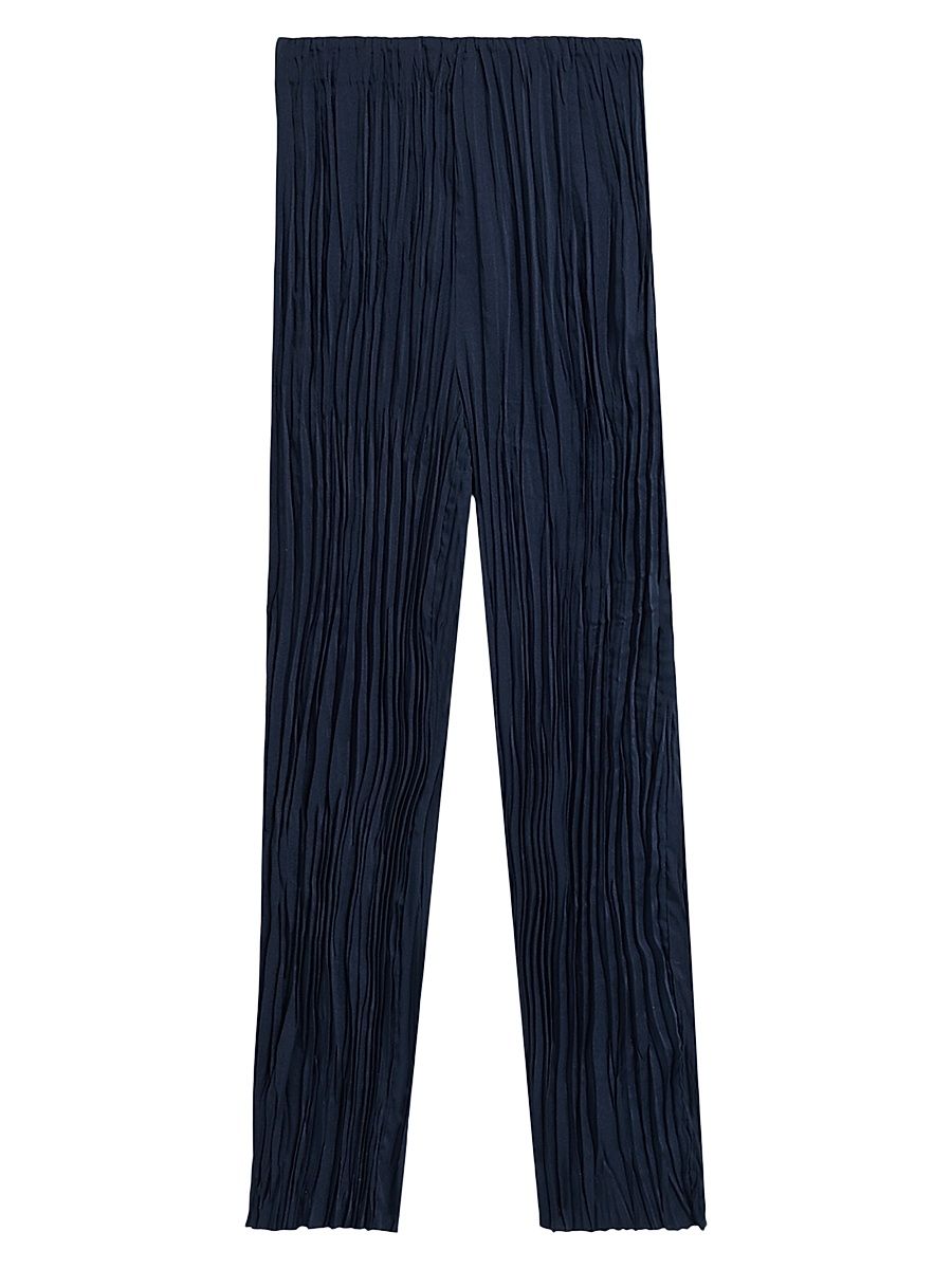 Women's Lilian Pleated Satin Straight-Leg Pants - Midnight - Size 12