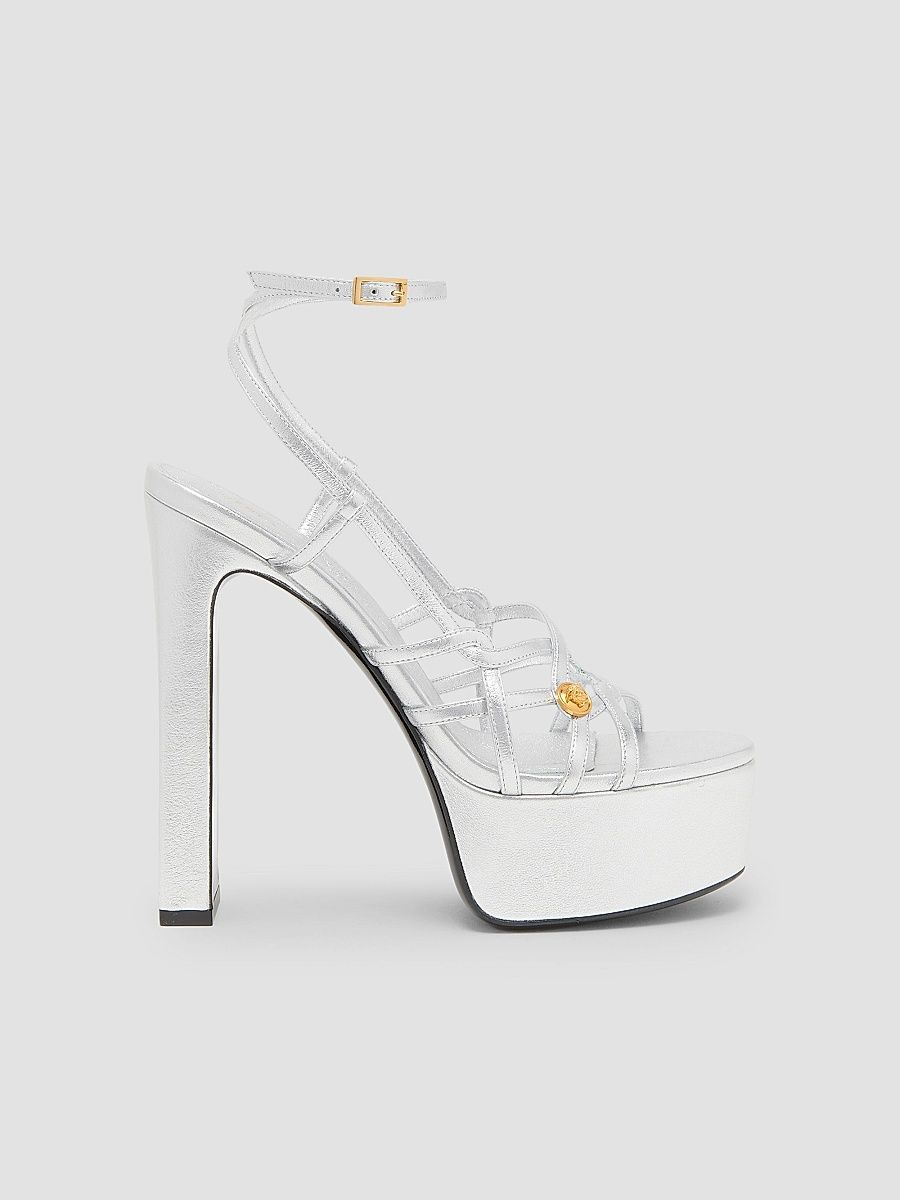Women's Medusa 140MM Leather Platform Sandals - Silver Vibrated Hot - Size 11