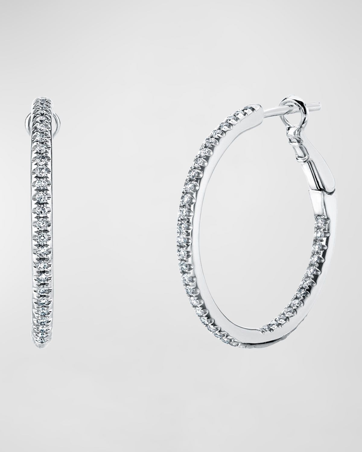 18K Gold Round Diamond Hoop Earrings, 0.5tcw/0.75"L