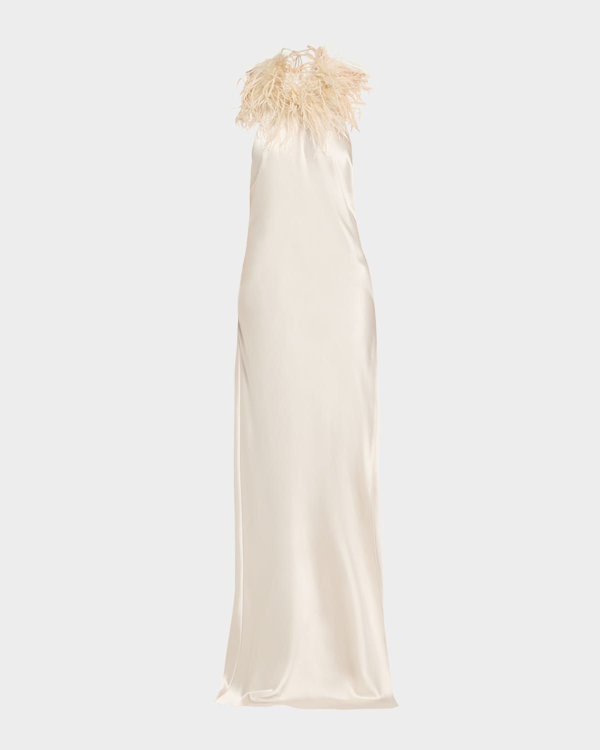 Jazzy Backless Feather-Embellished Halter Gown