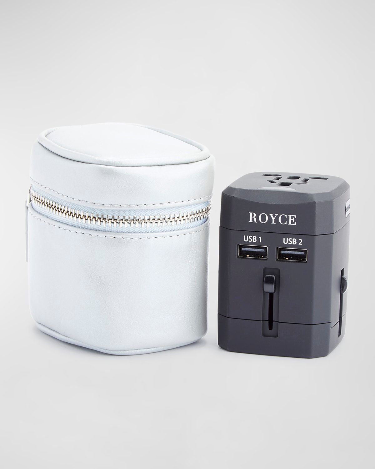 International Travel Adapter & Monogrammed Leather Case Set