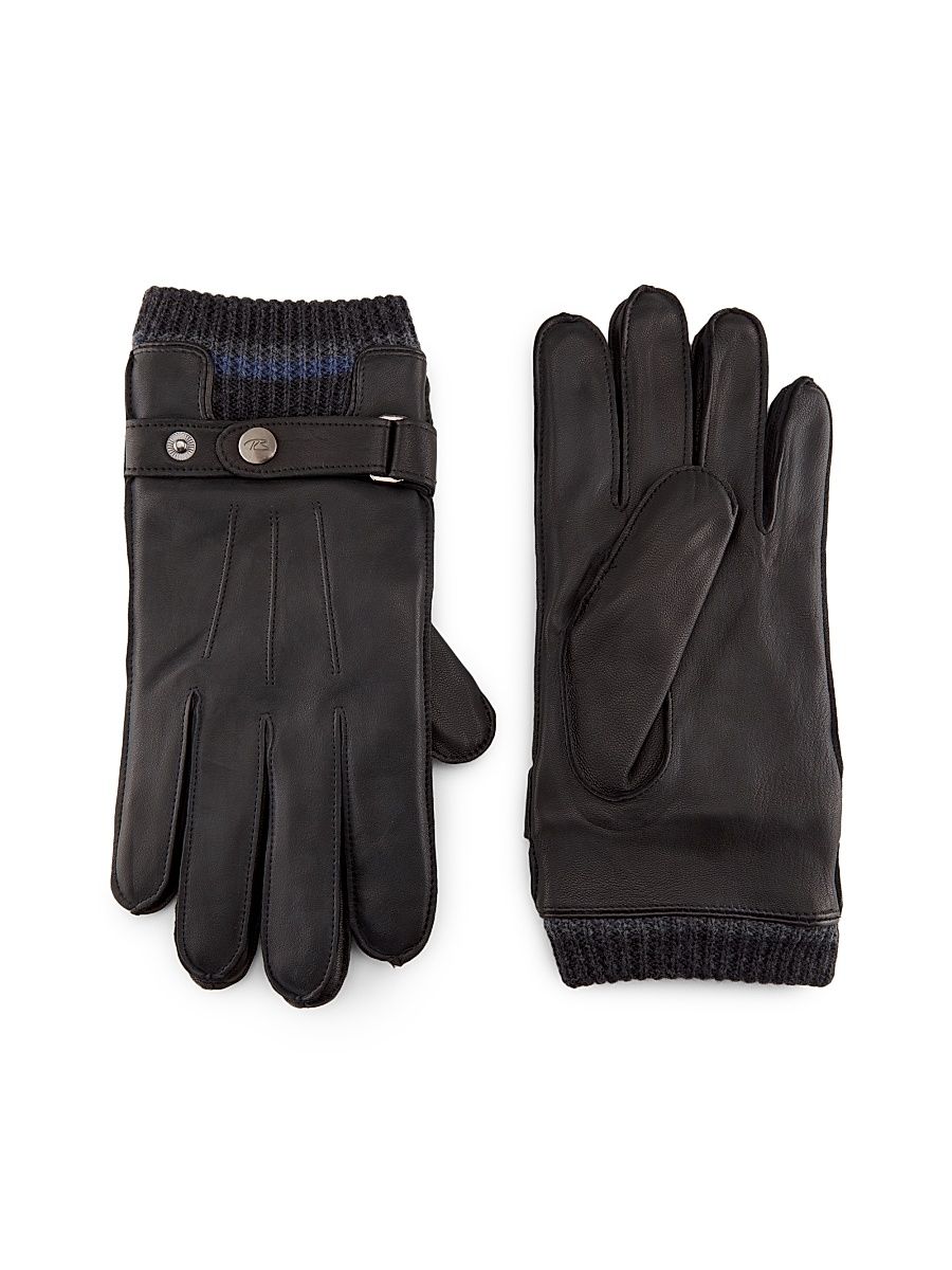 Men's Wrist Strap Leather Gloves - Black - Size Medium