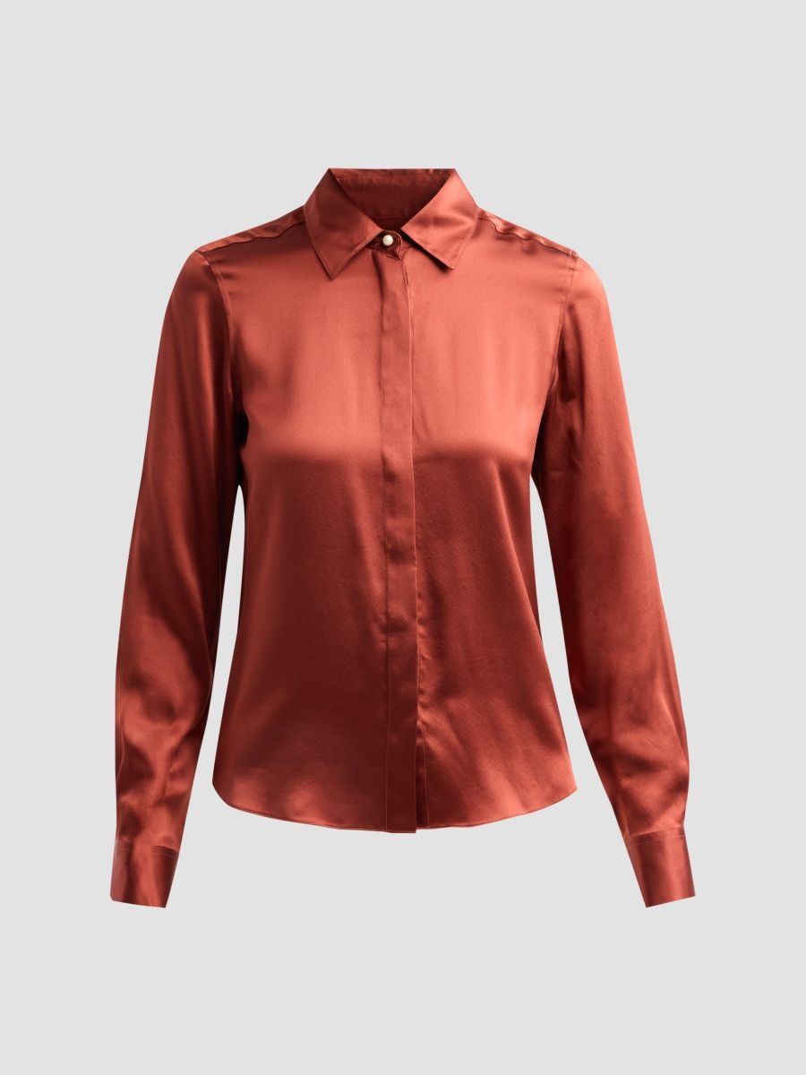 Prabal Gurung Women's Pleat-Back Silk Blouse - Burnt Orange - Size 14