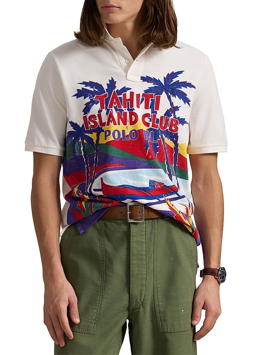 Men's Classic-Fit Mesh Graphic Polo Shirt - Tahiti Island Club - Size XL