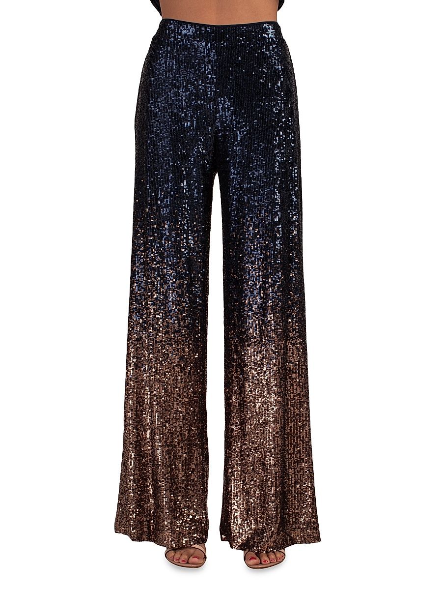 Women's East Sequined Wide-Leg Pants - Moonstone Midnight - Size XL