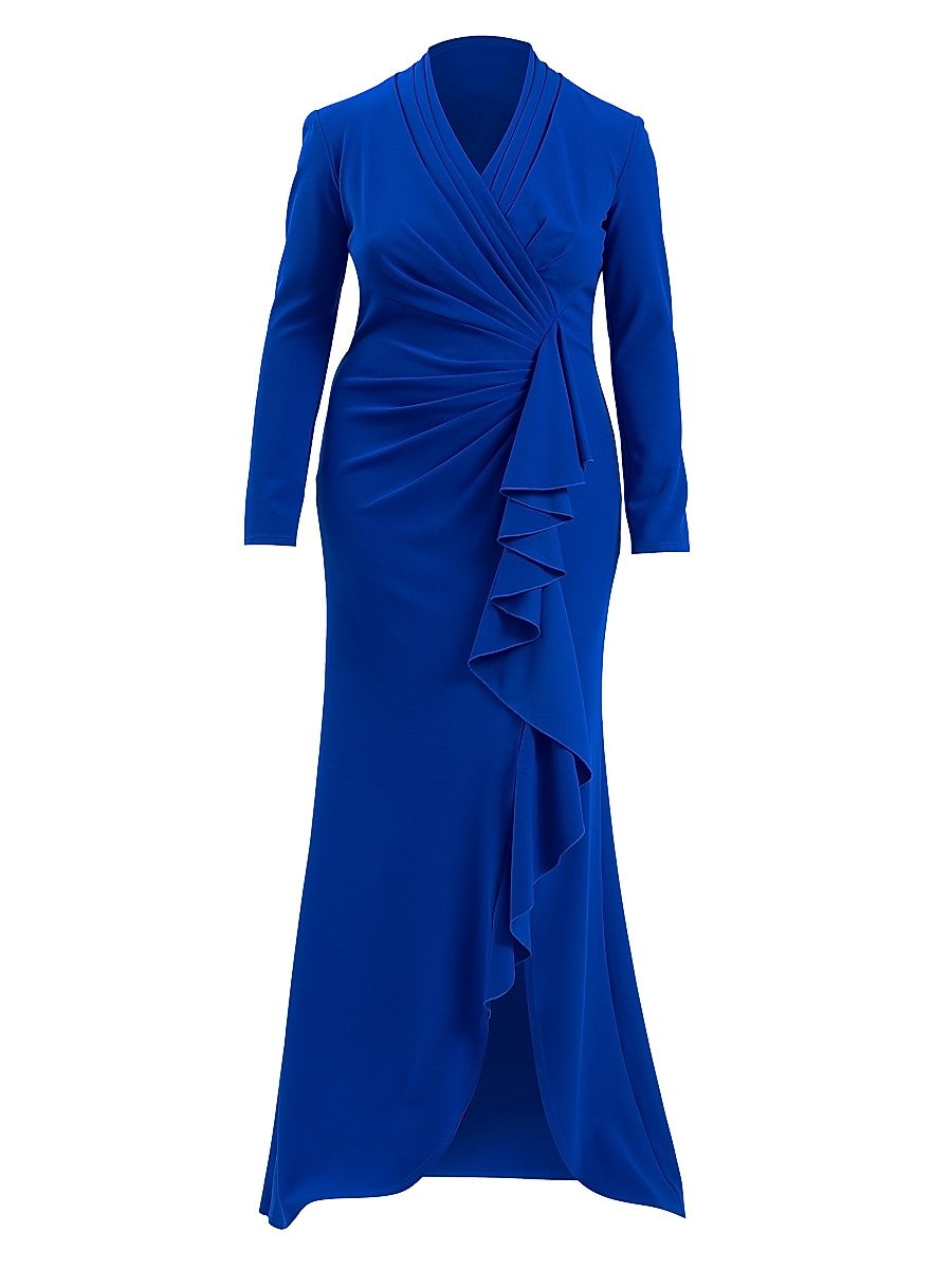 Women's Plus Asymmetic Ruffle Crepe Gown - Mystic Blue - Size 18