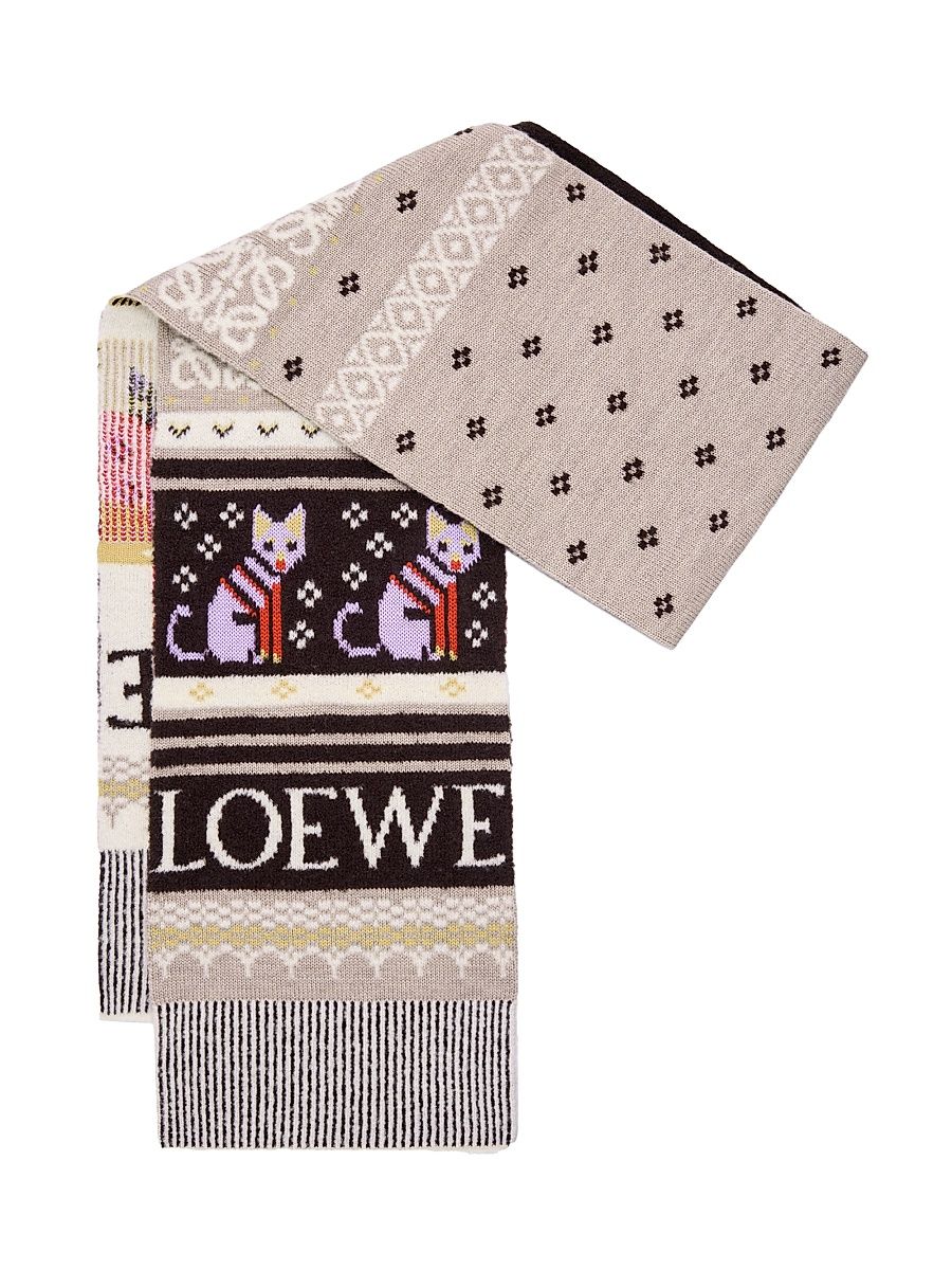 Women's Fair Isle-Inspired Logo Wool-Blend Scarf - Beige Multicolor