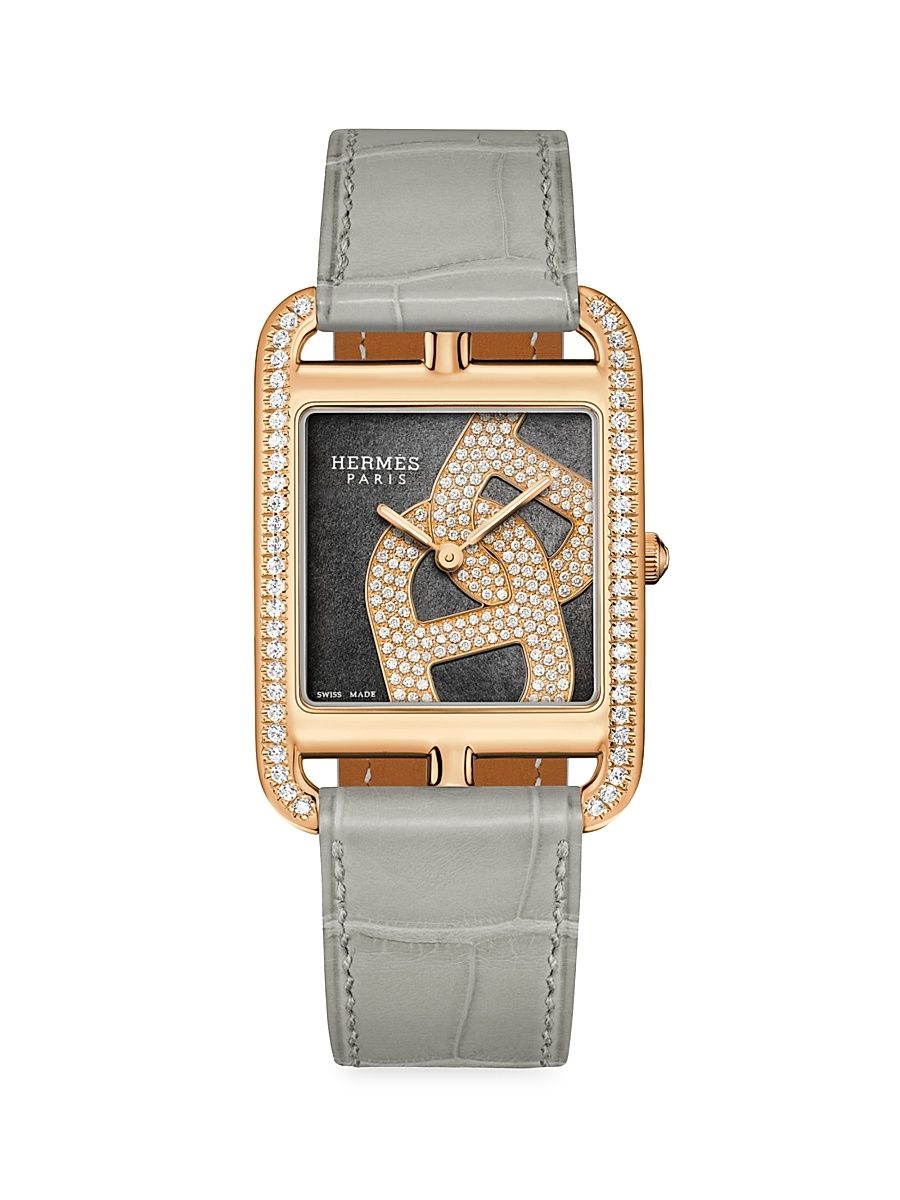 Women's Cape Cod 37MM Chain D'Ancre 18K Rose Gold, Diamond & Alligator Strap Watch - Grey