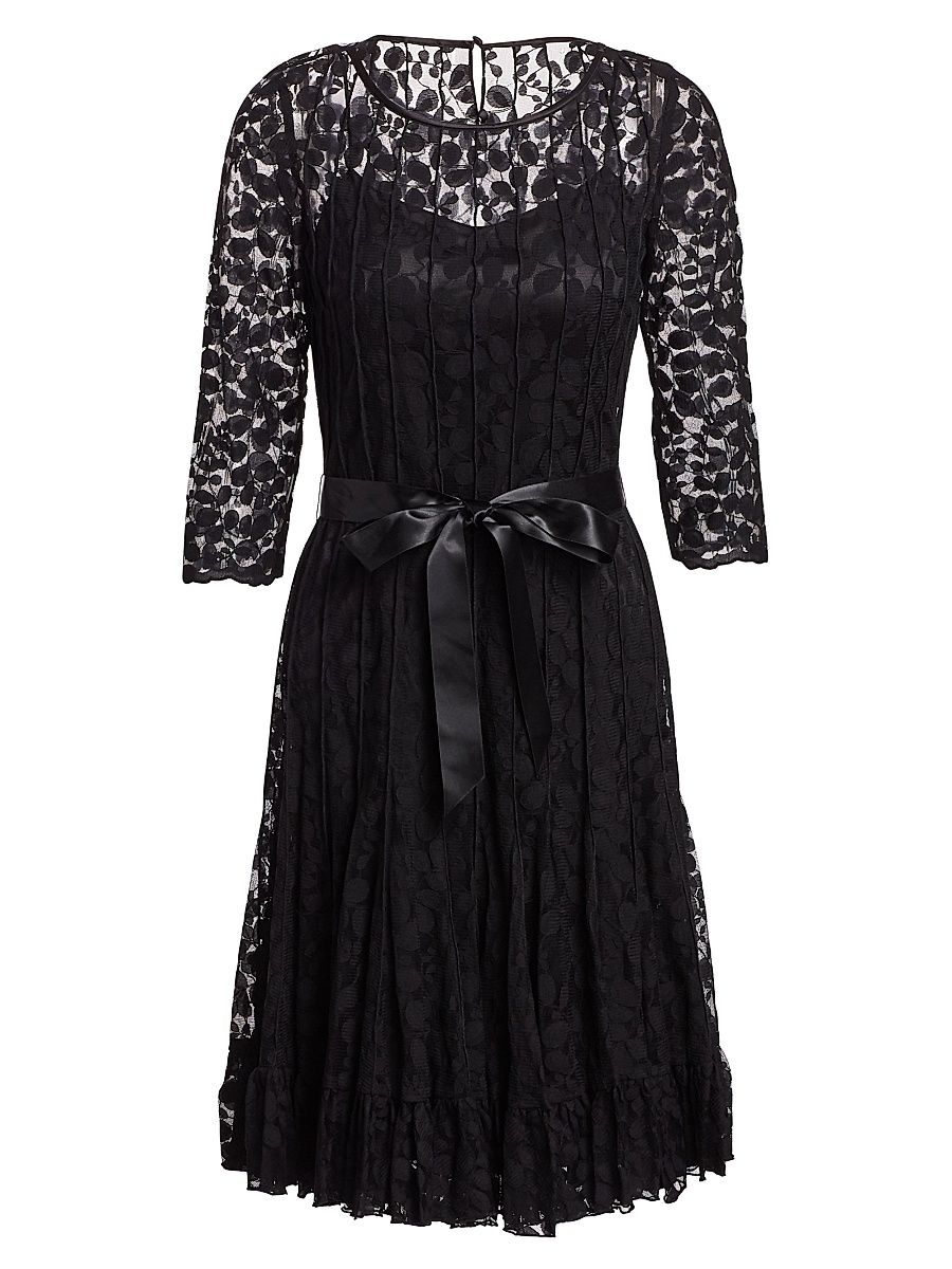 Women's Lace Pintuck Dress - Black - Size 6