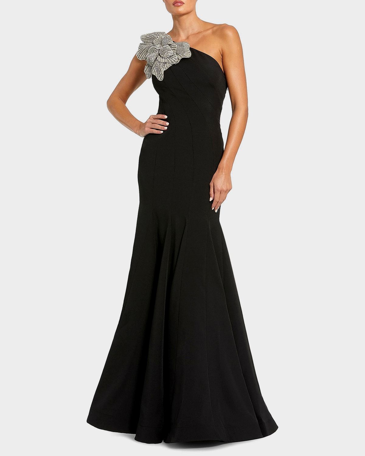 Seamed One-Shoulder Crepe Gown