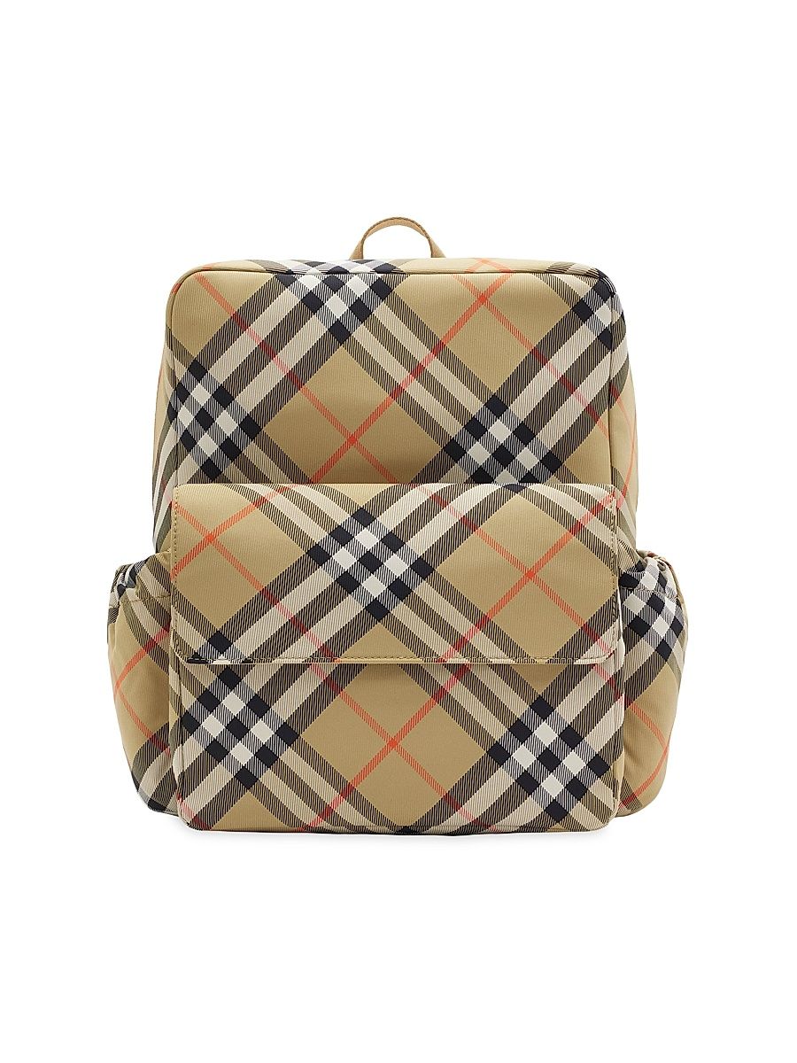 Kid's Check Nylon & Leather Backpack - Sand Check