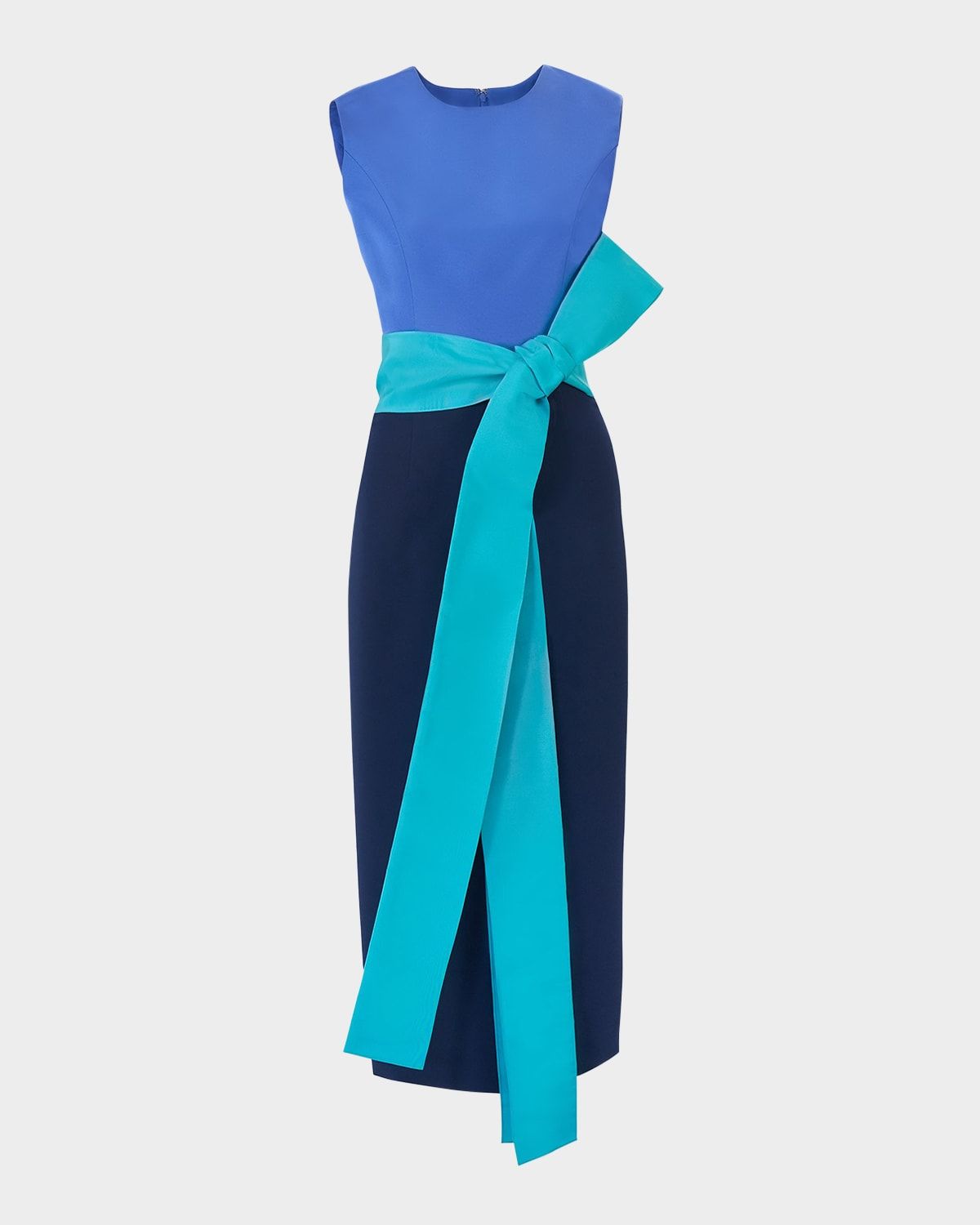 Colorblock Waist-Bow Sleeveless Midi Dress