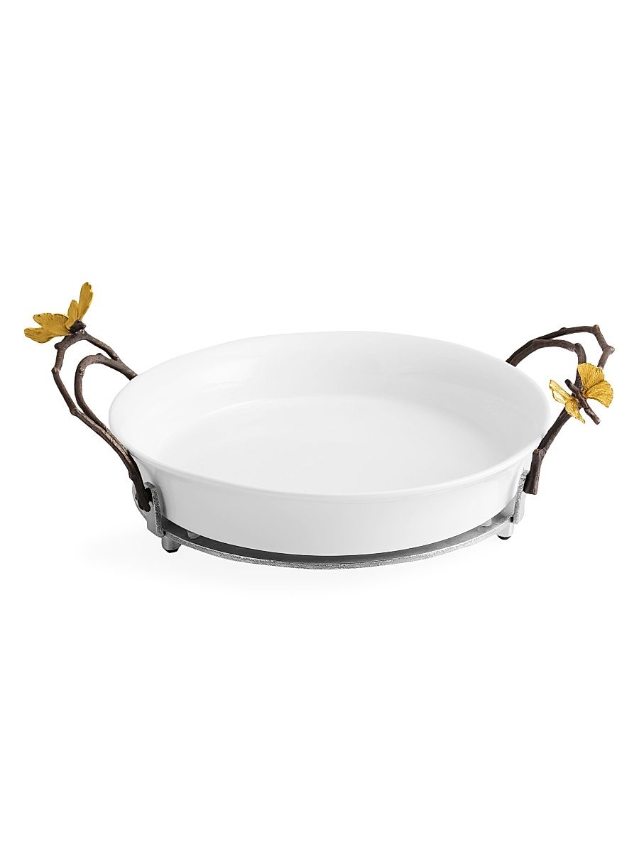 Butterfly Ginkgo Pie Dish & Stand