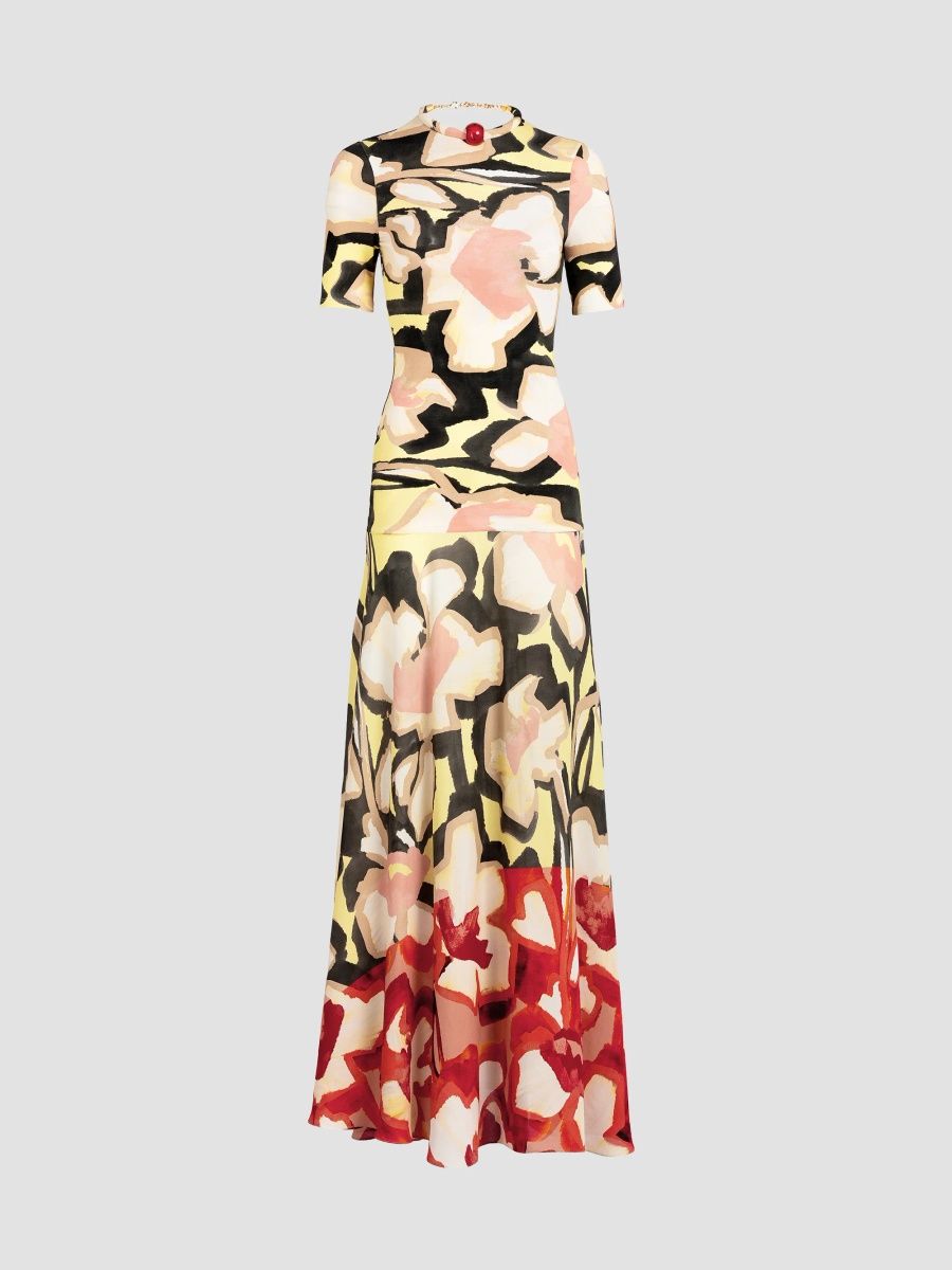 Silvia Tcherassi Women's Beca Crepe Drop-Waist Maxi Dress - Coral Bloom - Size Large
