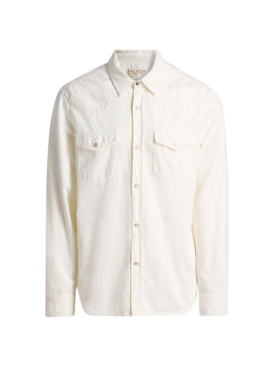 Men's Travis Point Collar Cotton Denim Shirt - Cream - Size XXL