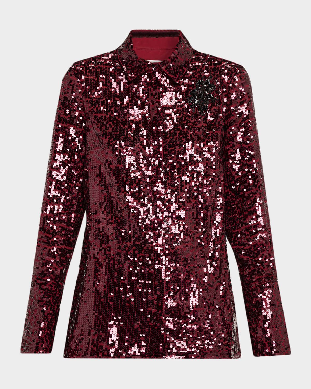 Long-Sleeve Sequined Shirt