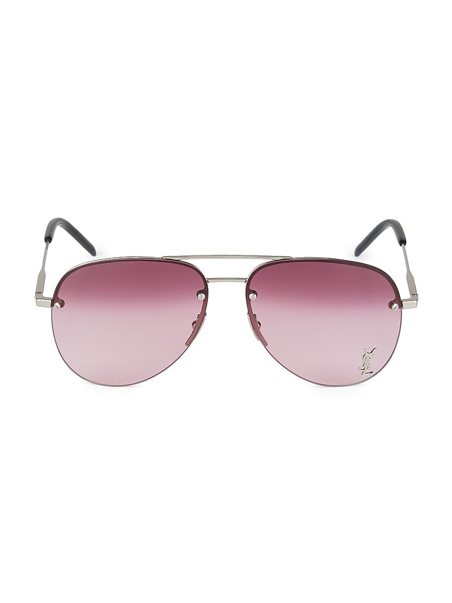 Men's Monogram Pin 59MM Pilot Metal Sunglasses - Silver