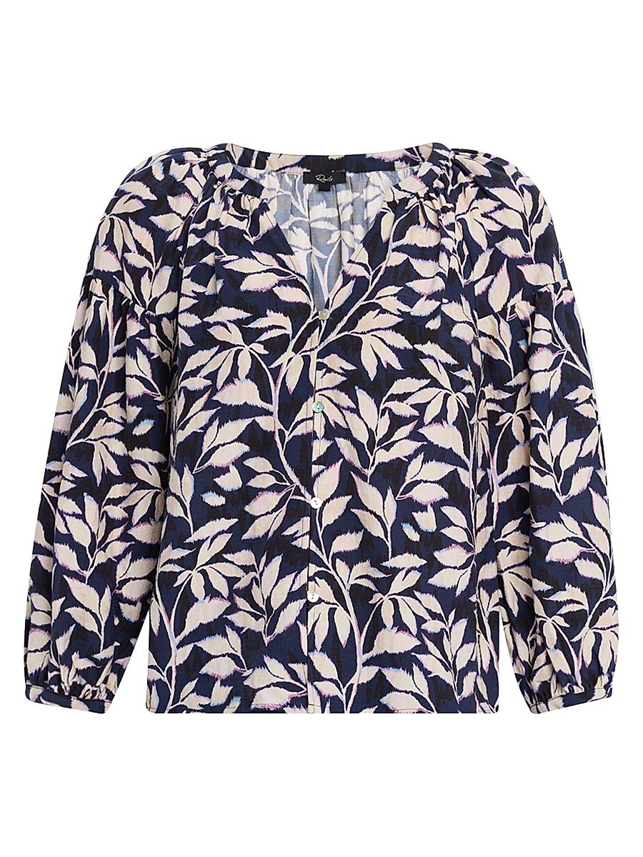 Women's Vasia Printed Button-Front Blouse - Blue Print - Size XL