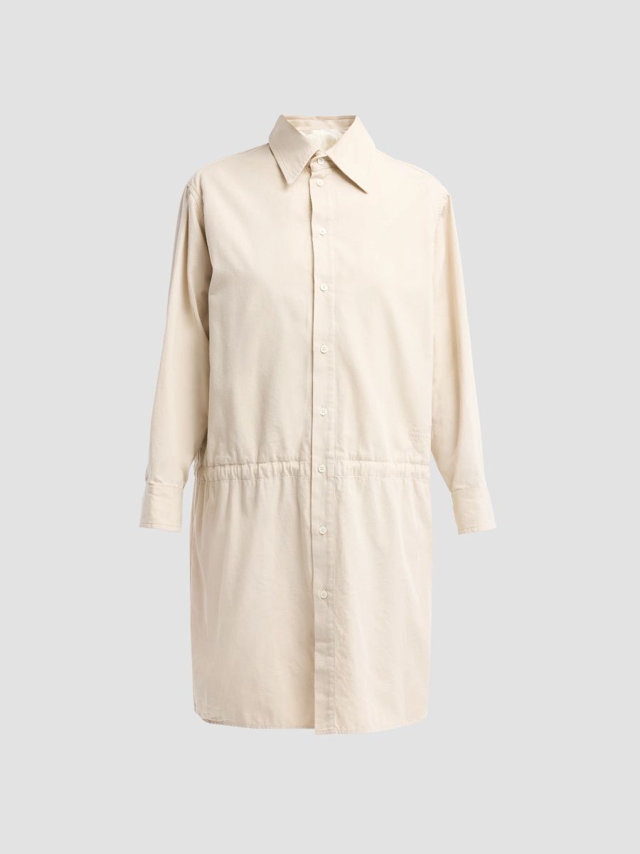 Women's Cotton Drawstring Knee-length Shirtdress - Off White - Size 10