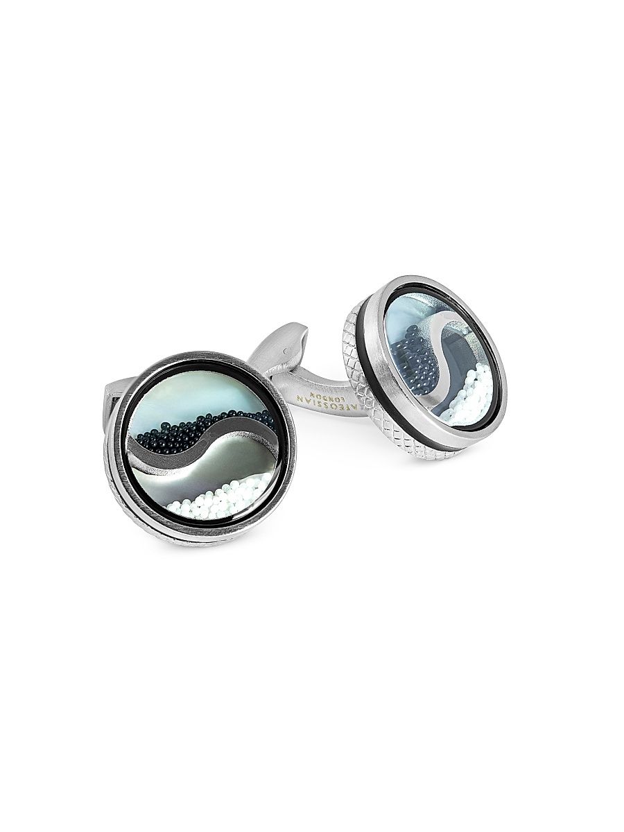 Men's Silvertone Yin-Yang Sand Timer Cufflinks - Black
