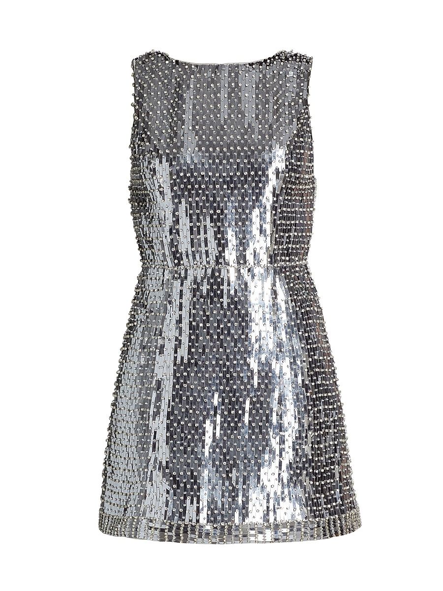 Women's Lindsey Embellished Metallic Minidress - Black Silver - Size 10