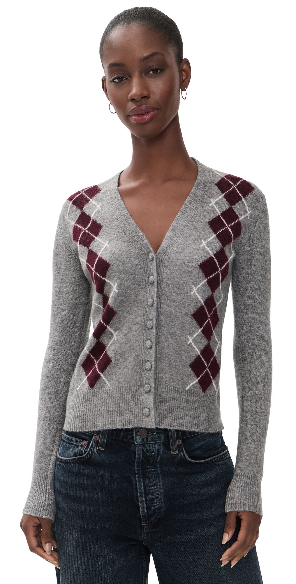 WAYF Elizabeth Argyle Cardigan Grey/Mer M