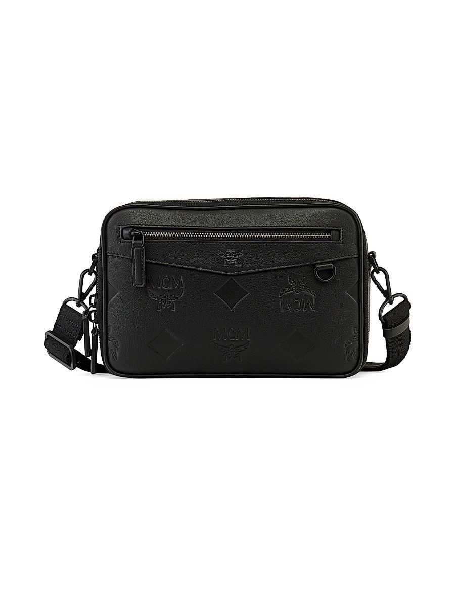 Men's Diamond Leather Crossbody Bag - Black