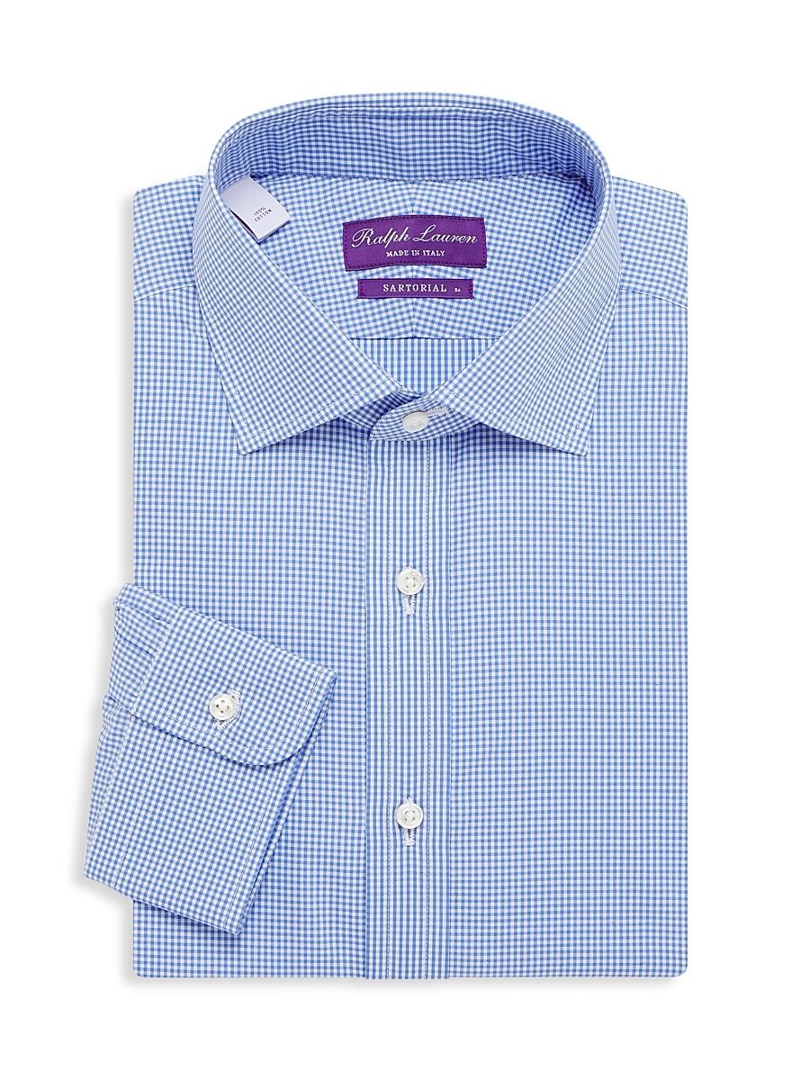 Men's Aston Gingham Button-Up Shirt - Blue White - Size 16